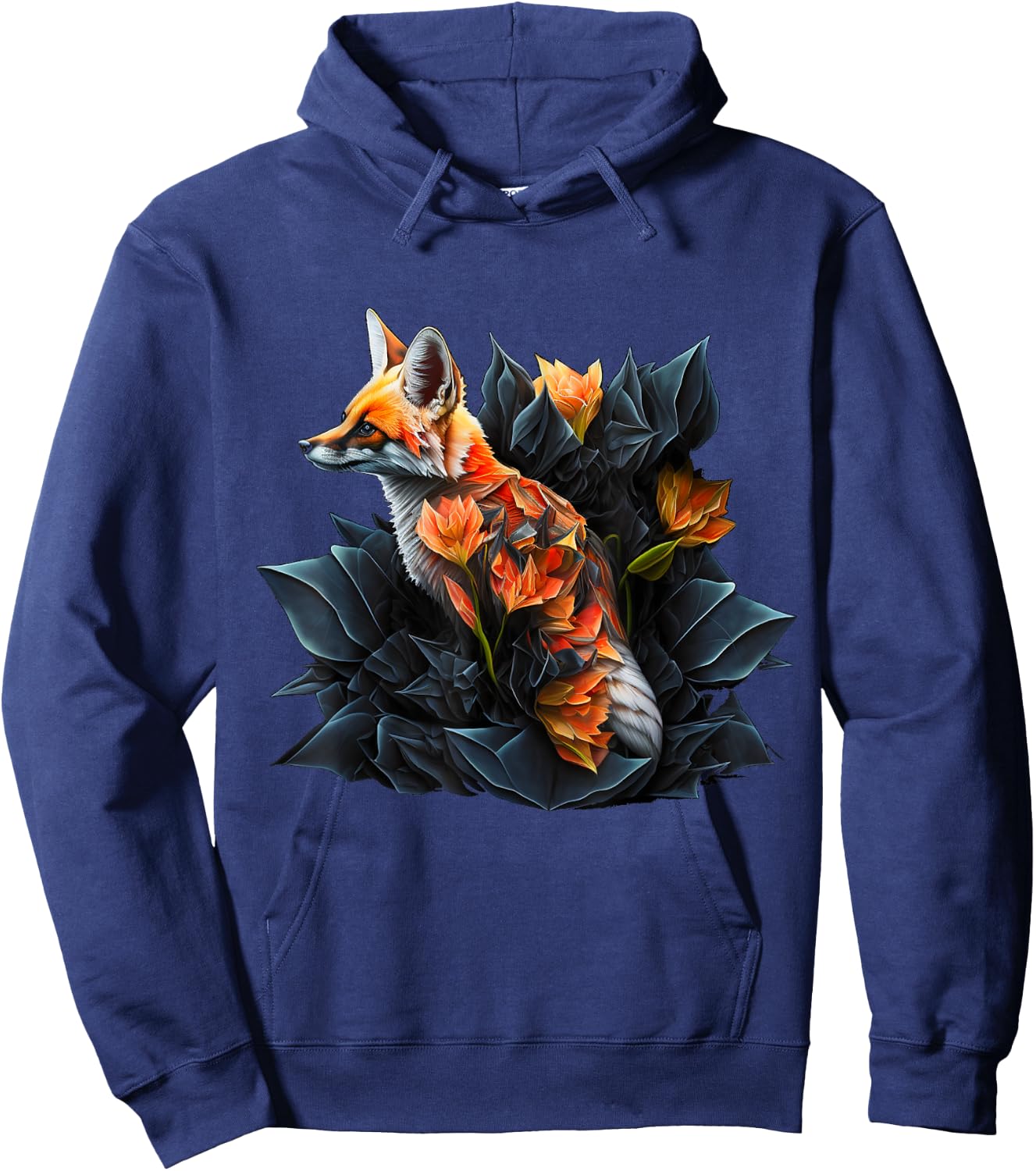 Fox art animal lovers motif animal flowers Hoodie - Hoodie | Navy