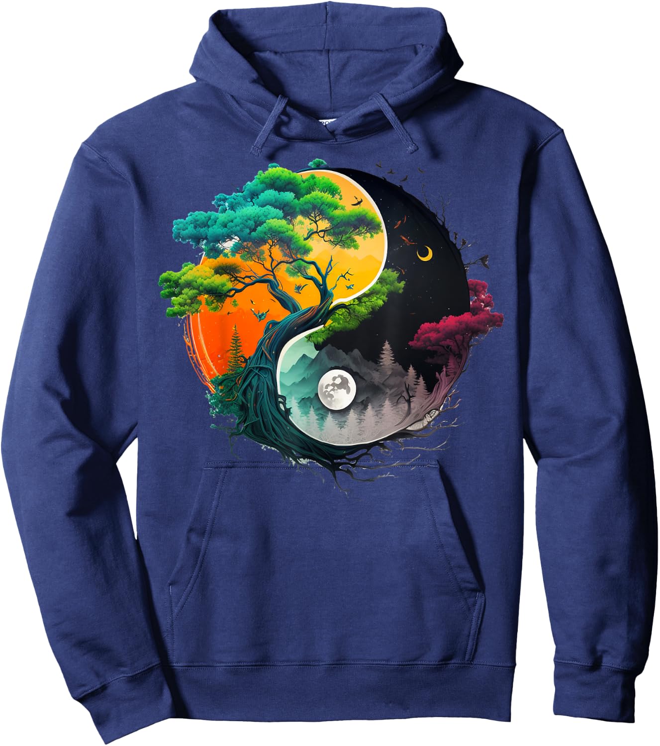 Nature Taoism Yin Yang Symbol on Zen Taijitu Yin Yang Hoodie - Hoodie | Navy
