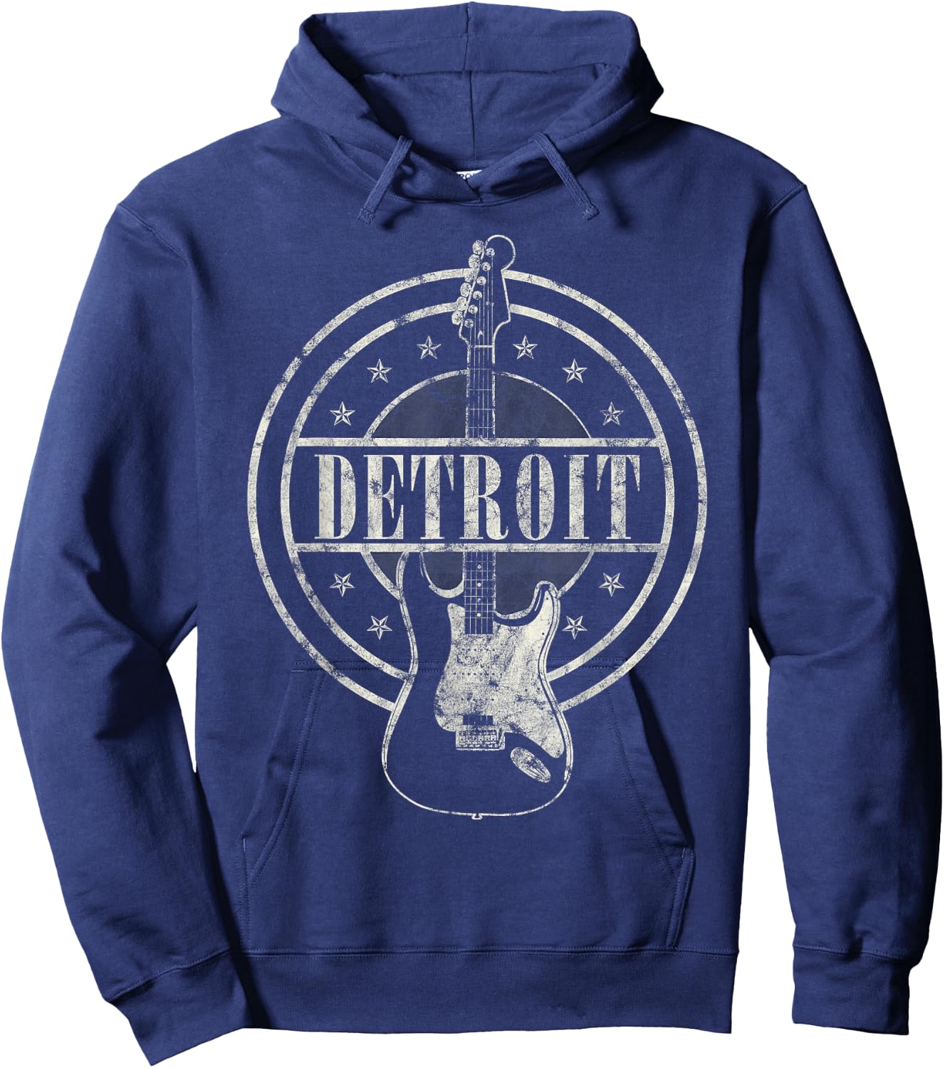 Vintage Detroit Souvenir Rock and Roll Guitar Player Hoodie - Hoodie | Navy