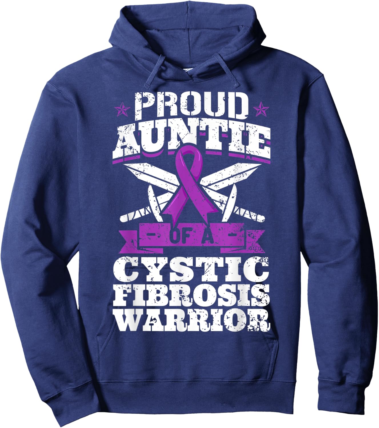 Proud Auntie Of A Cystic Fibrosis Warrior Awareness Ribbon Hoodie - Hoodie | Navy