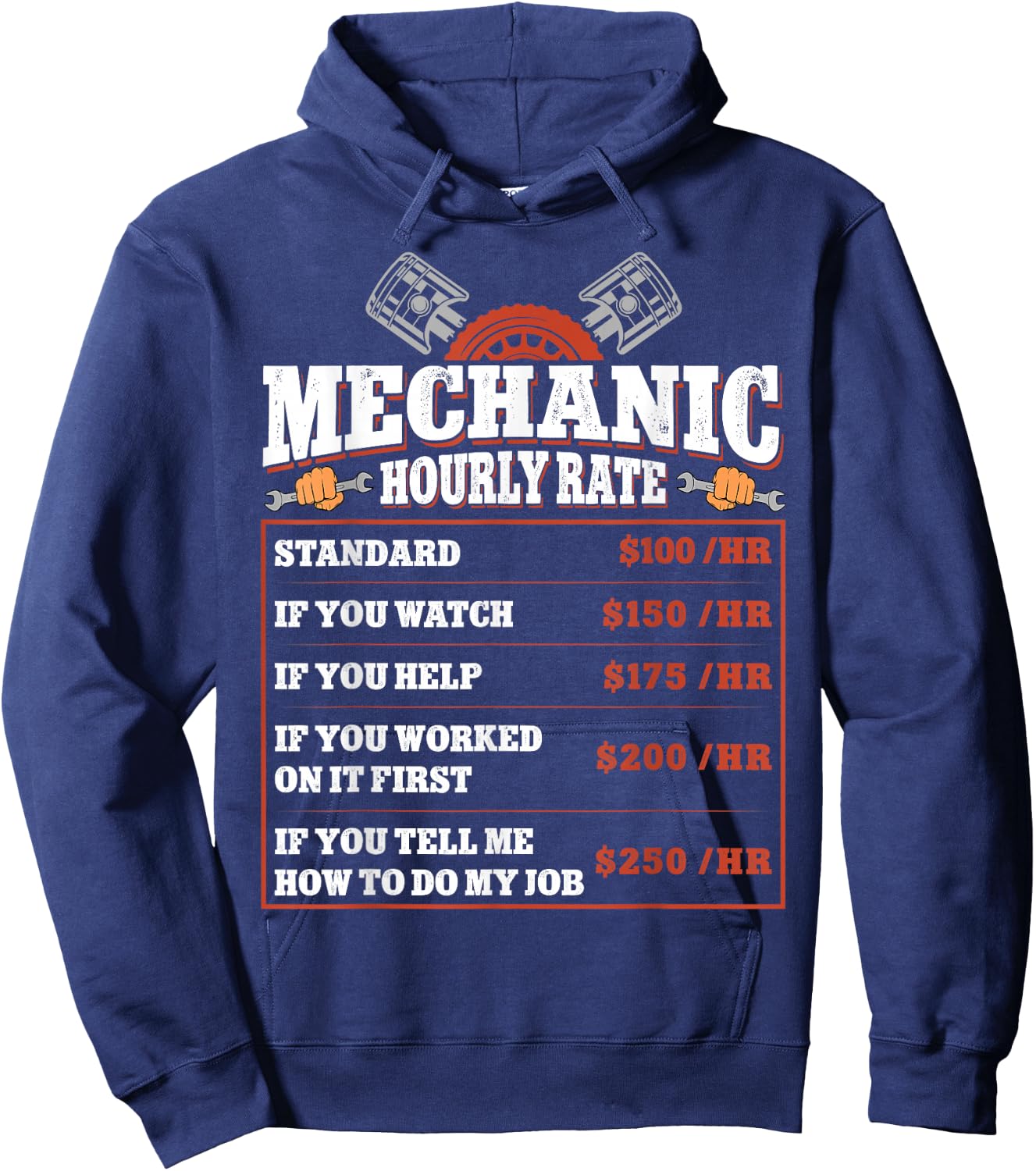 Funny Mechanic Hourly Rate - Labor Rates Car Mechanic Hoodie - Hoodie | Navy