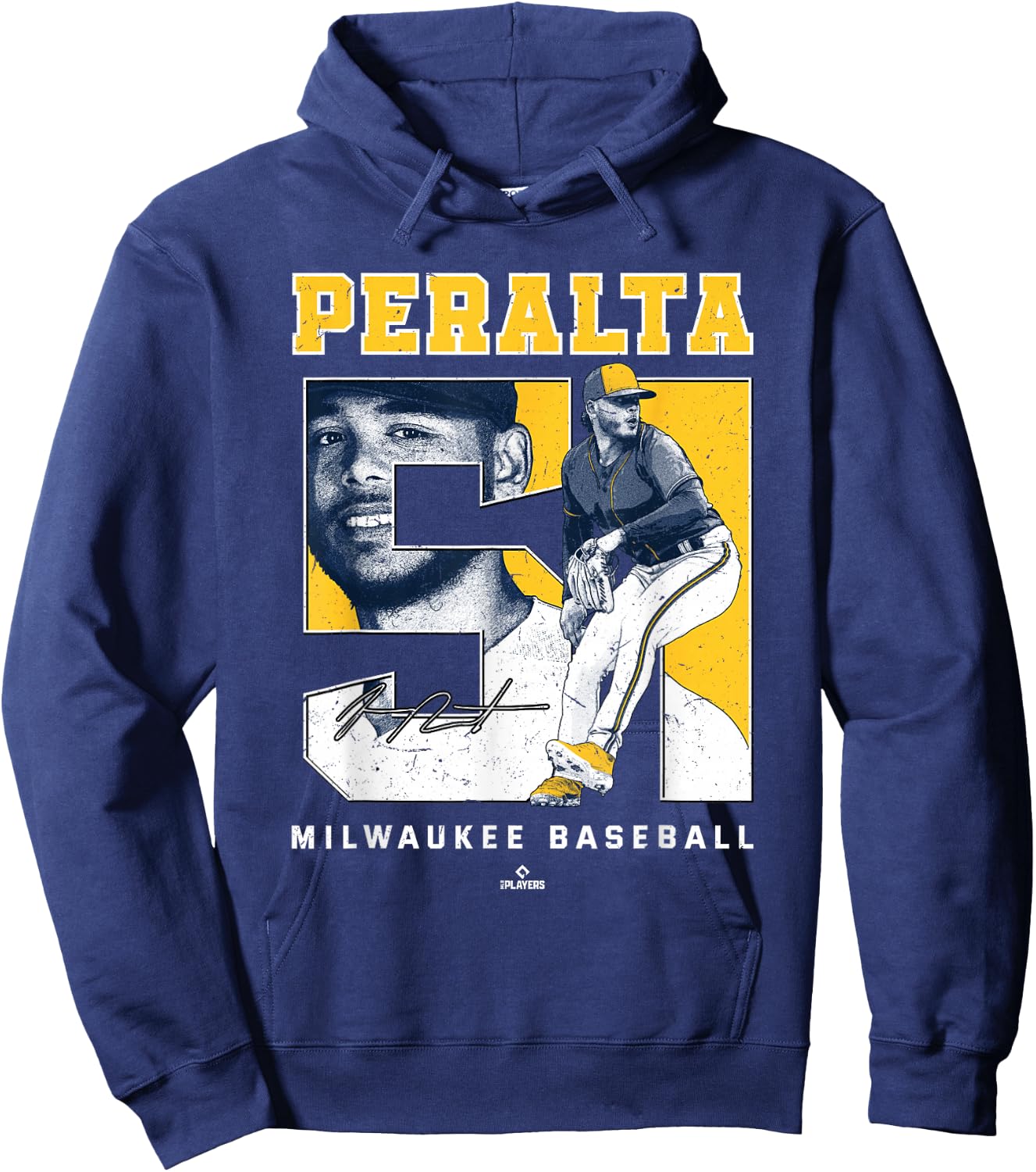 Number and Portrait Freddy Peralta Milwaukee MLBPA Hoodie - Hoodie | Navy