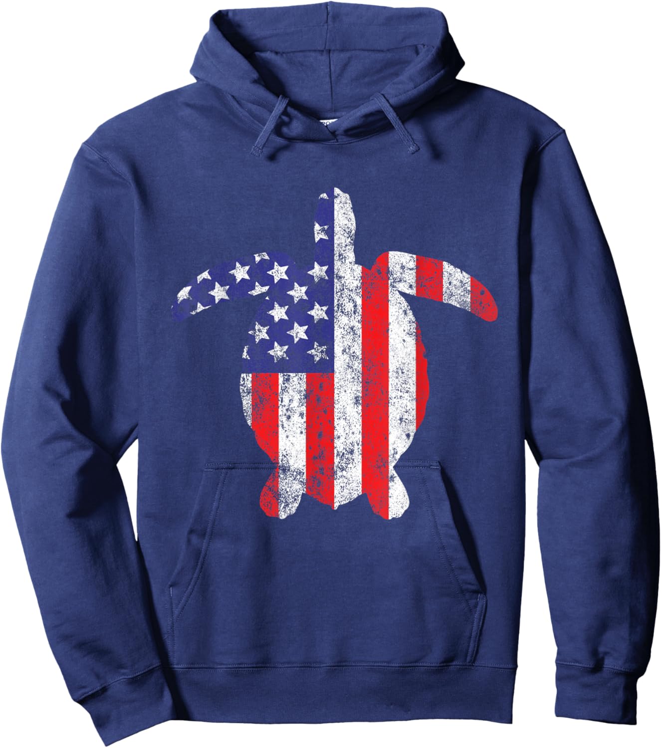 Sea Turtle Animal 4th of July US American Flag Patriotic Women Kids Men Hoodie - Hoodie | Navy