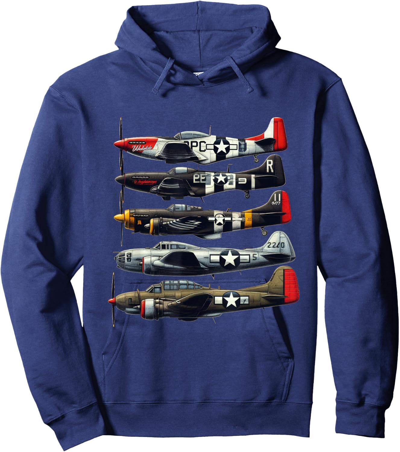 WW2 Warplanes B-17 P51 Mustang F4U Corsair P40 Warhawk Hoodie - Hoodie | Navy