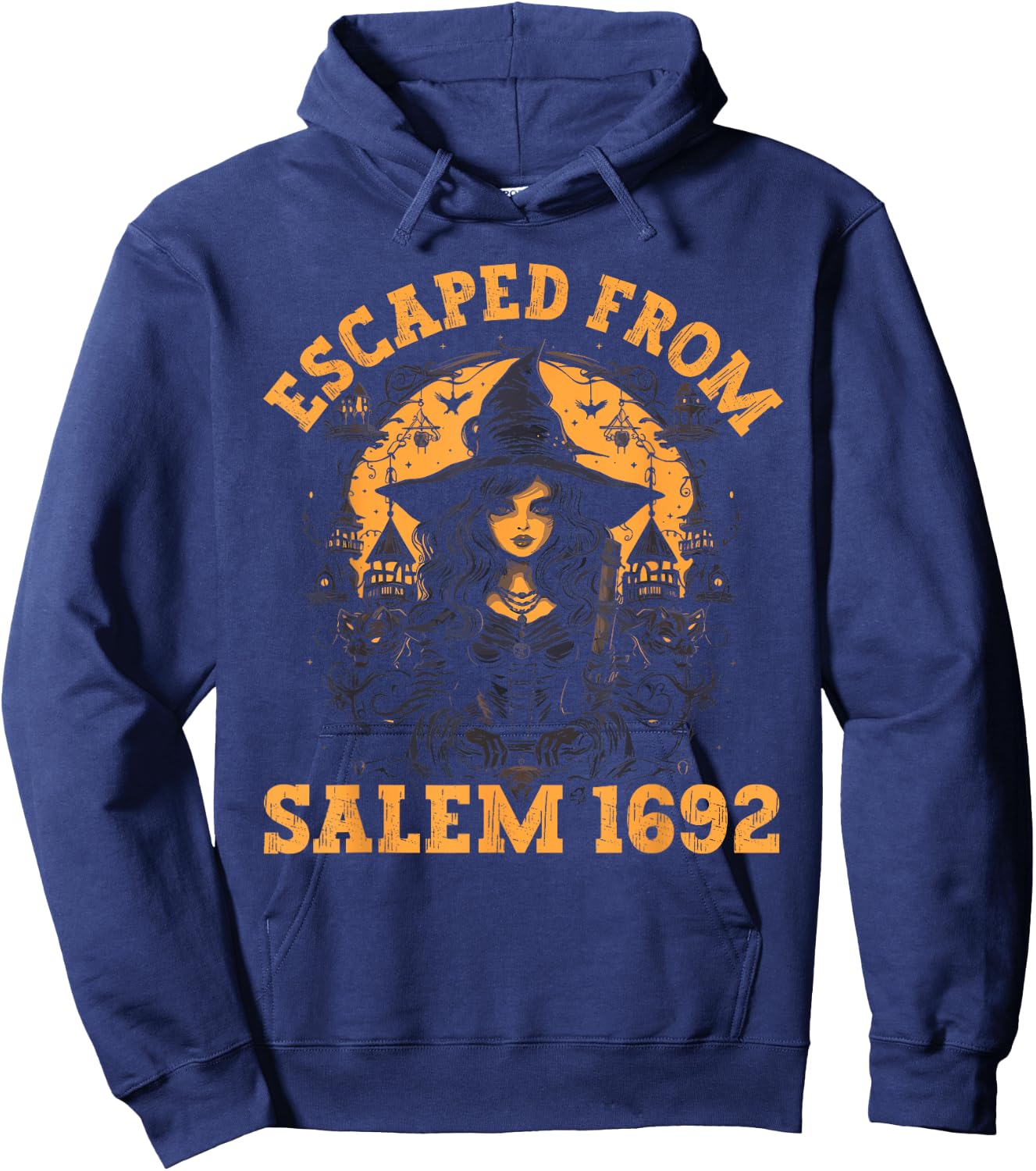 Salem Witch Halloween 1692 Witches Broom Witchy Witchraft Hoodie - Hoodie | Navy