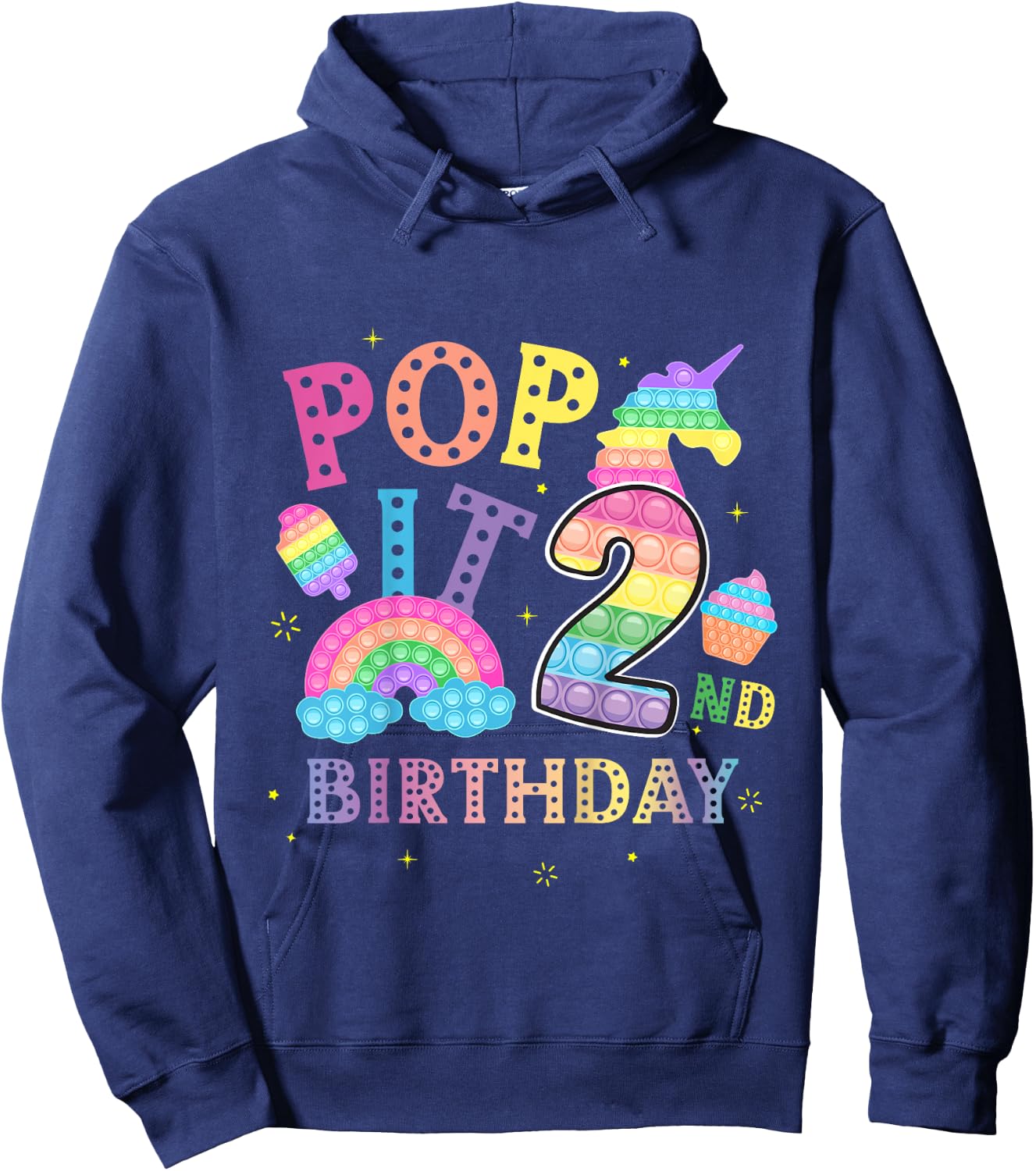 2nd Birthday Pop 2 Year Popping Party for Girls Pop it Hoodie - Hoodie | Navy