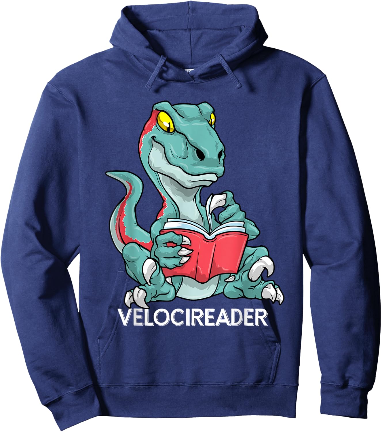 Velocireader Funny Reading Velociraptor Dinosaur Book Reader Hoodie - Hoodie | Navy