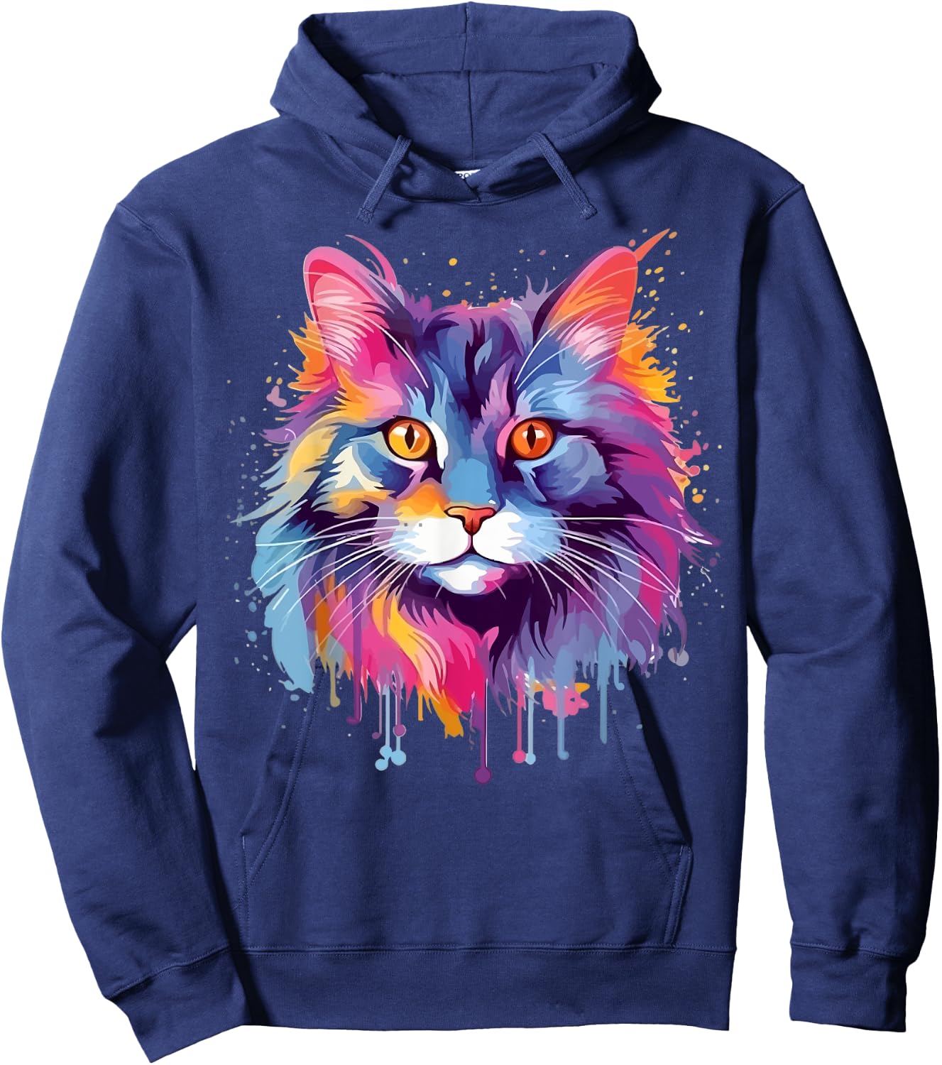 Colorful Splash Art Maine Coon Cat Face Hoodie - Hoodie | Navy