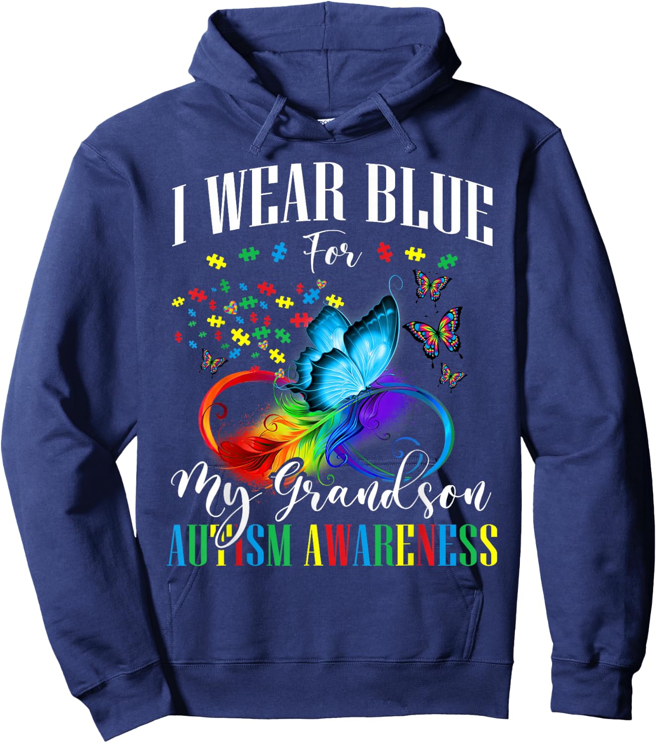 Grandma Grandpa I Wear Blue For My Grandson Autism Awareness Hoodie - Hoodie | Navy