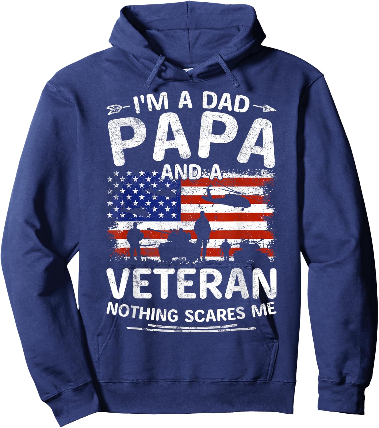 I'm A Dad Papa And Veteran Fathers Day Retro Papa Grandpa Hoodie - Hoodie | Navy