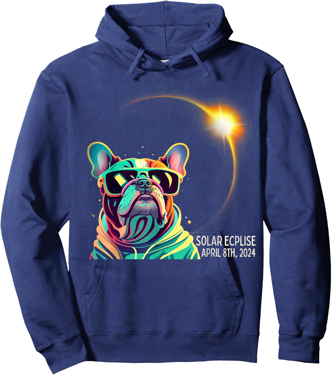 French Bulldog America 2024 Solar Eclipse Accessories Men Women Kids Hoodie - Hoodie | Navy