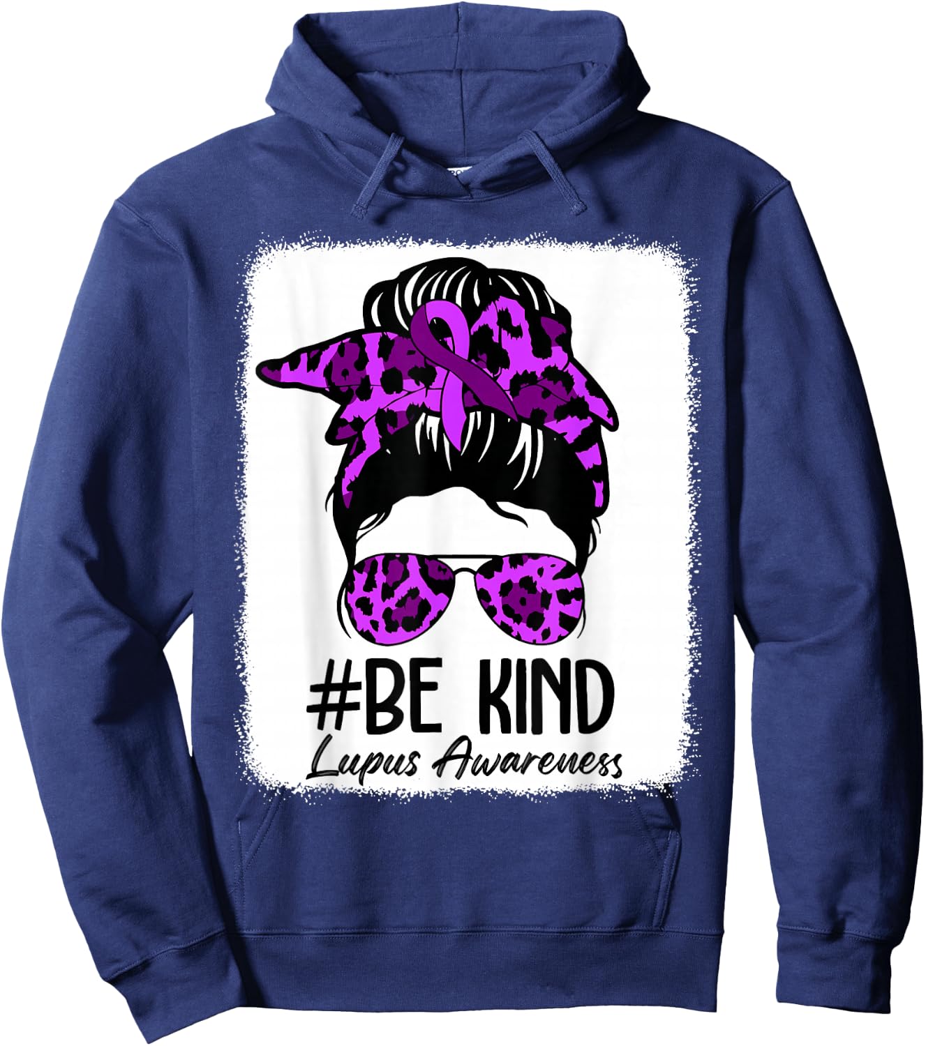 Be Kind Lupus Awareness Messy Bun May We Wear Purple Women Hoodie - Hoodie | Navy