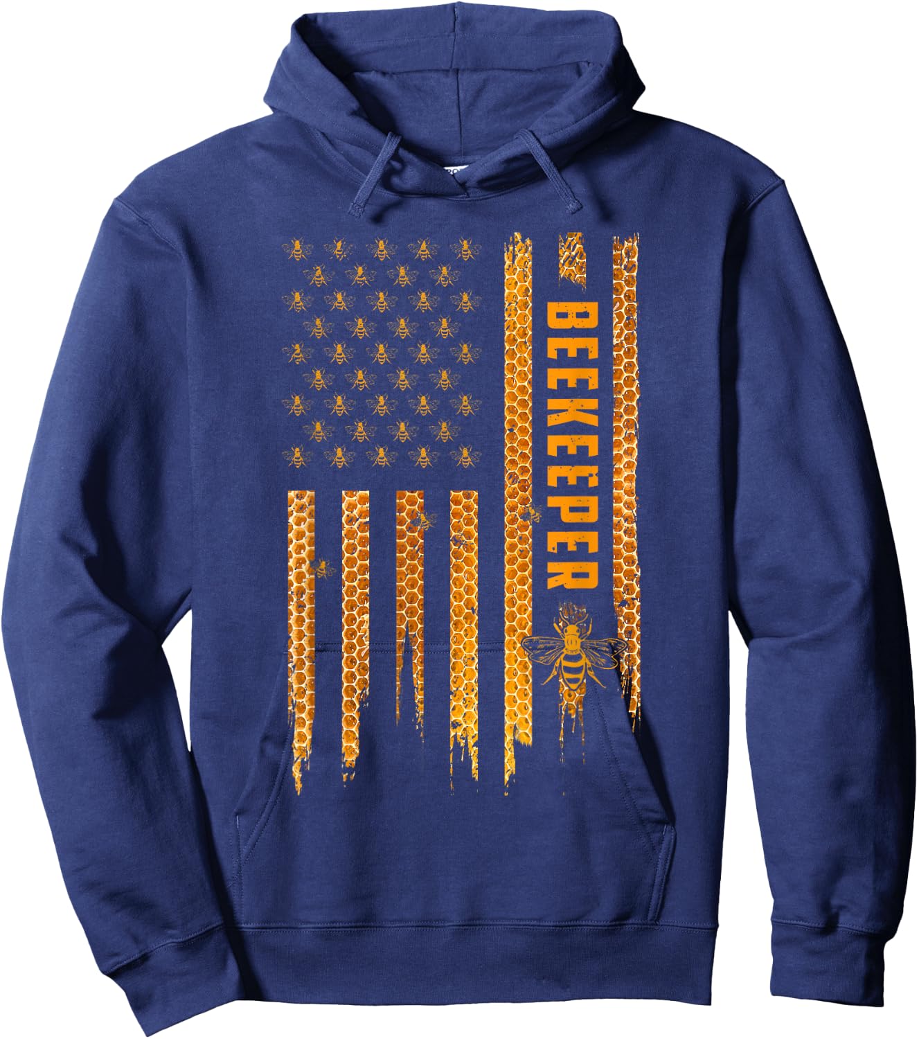 Beekeeping American Flag Honeycomb Honey Bees Beekeeper Hoodie - Hoodie | Navy