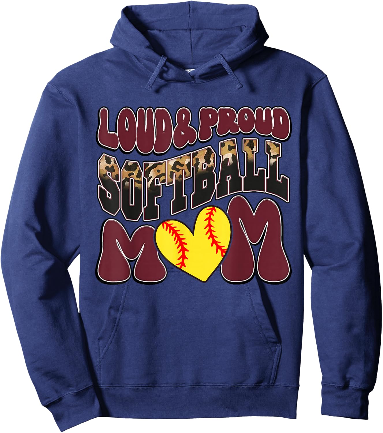 Loud Proud Softball Mom Maroon Team Leopard Softball Mom Hoodie - Hoodie | Navy