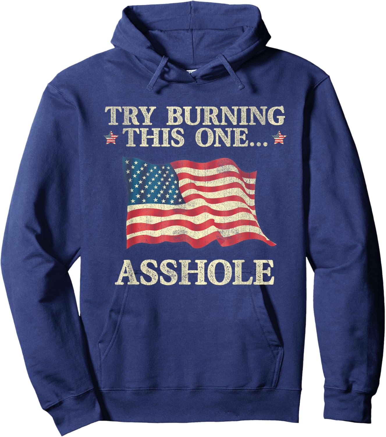 Try Burning This One Asshole American Flag Vintage Women Men Hoodie - Hoodie | Navy
