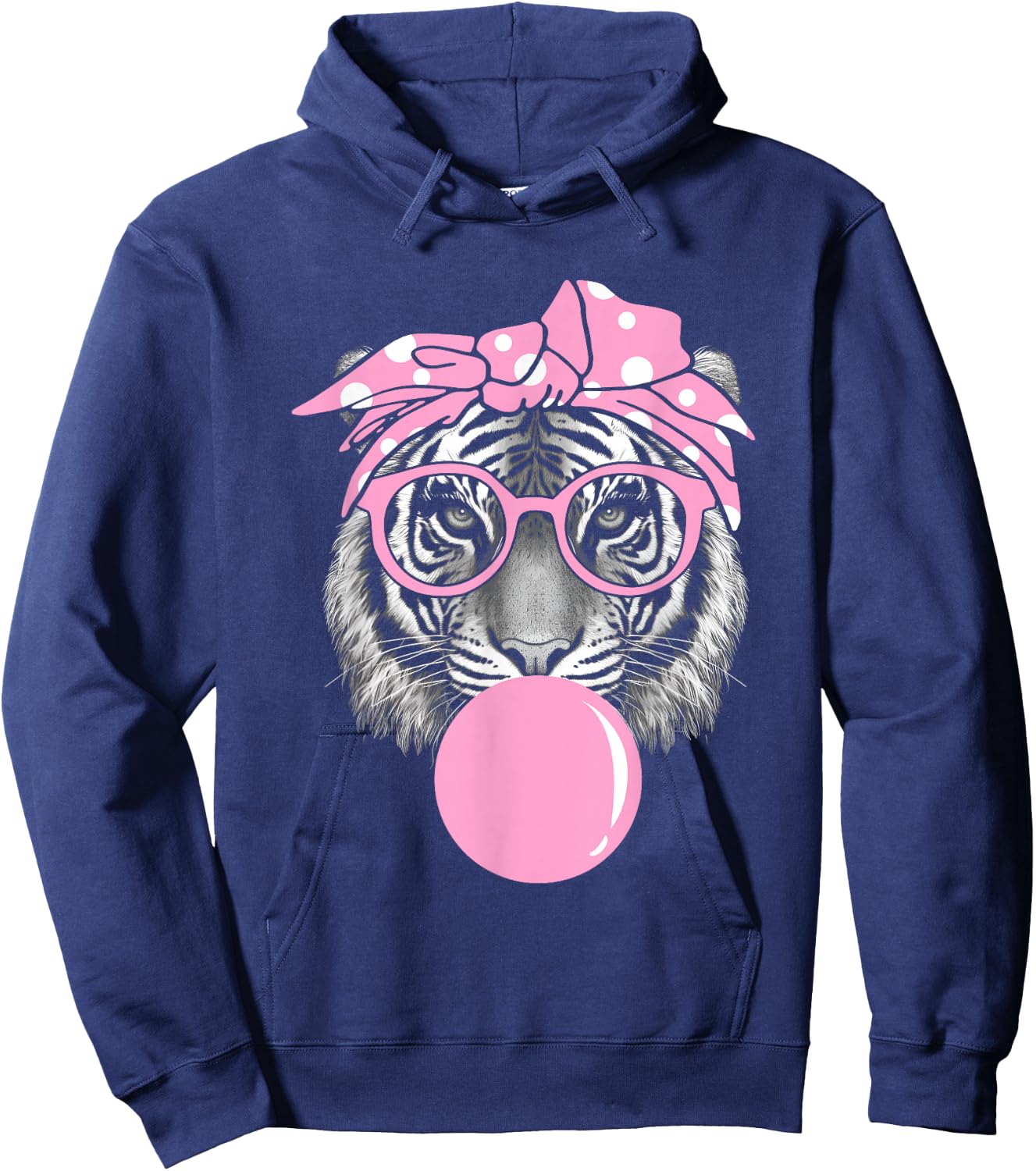 Funny Pink Tiger For Girl Glasses & Pink Bubble Gum Hoodie - Hoodie | Navy