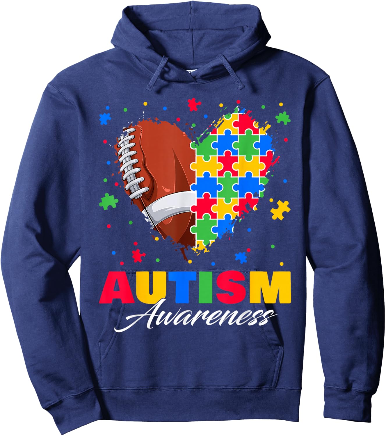 Puzzle Football Ball Heart Autism Awareness Autistic Kids Hoodie - Hoodie | Navy
