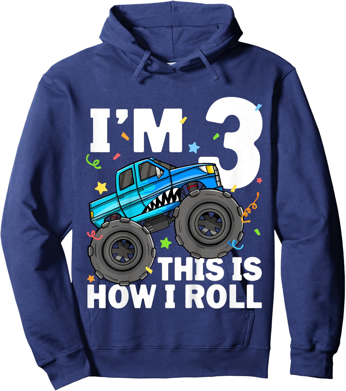 Kids Monster Truck Shark 3rd Birthday Boy Toddler 3 Three Hoodie - Hoodie | Navy