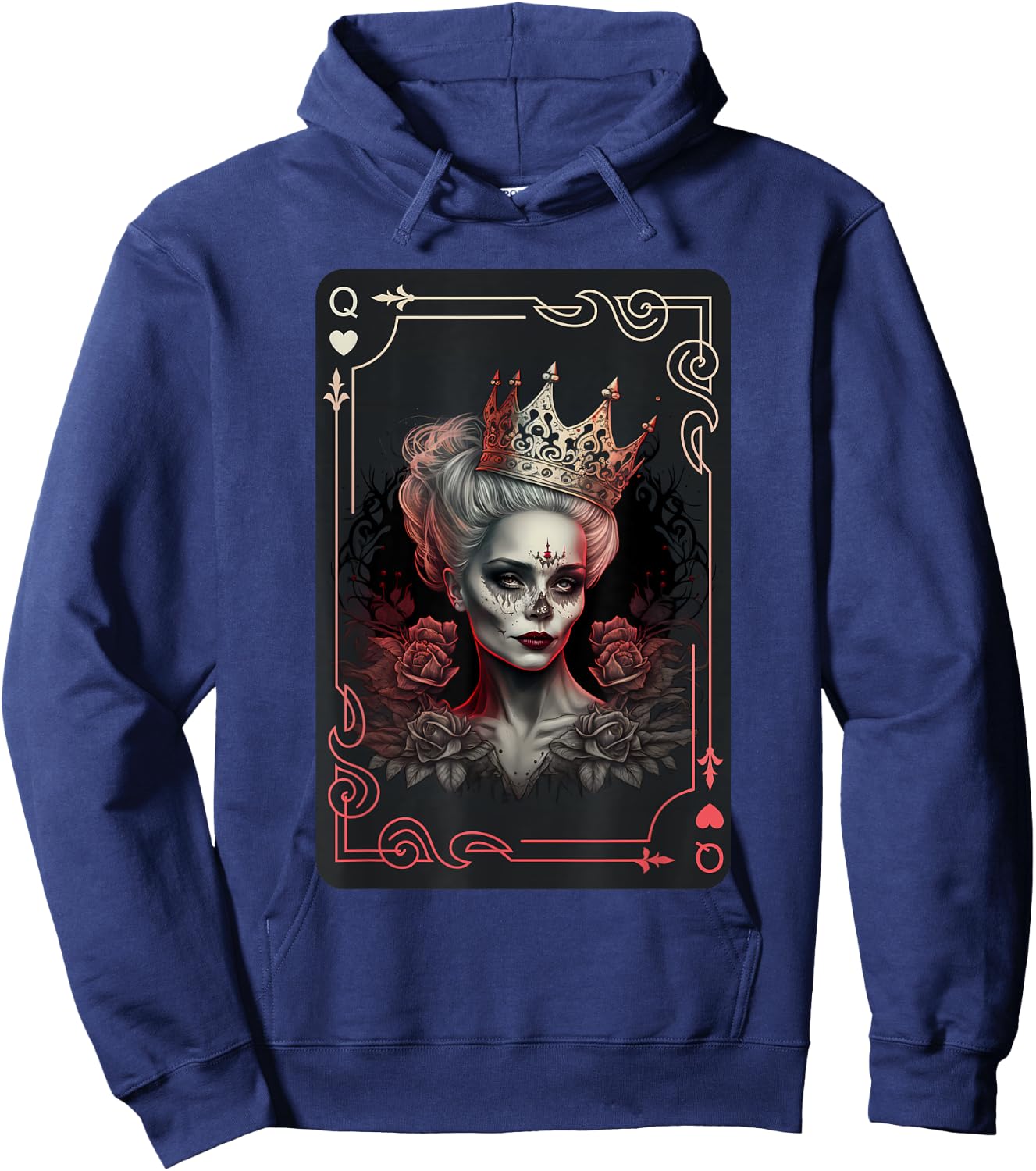 Queen of Hearts Gothic Poker Card Game Halloween Creepy Hoodie - Hoodie | Navy