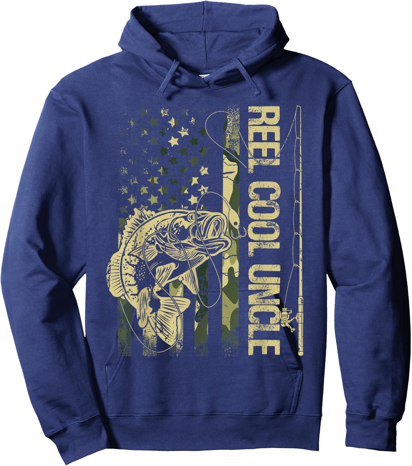 Reel Cool Uncle Camouflage American Flag Father's Day Hoodie - Hoodie | Navy