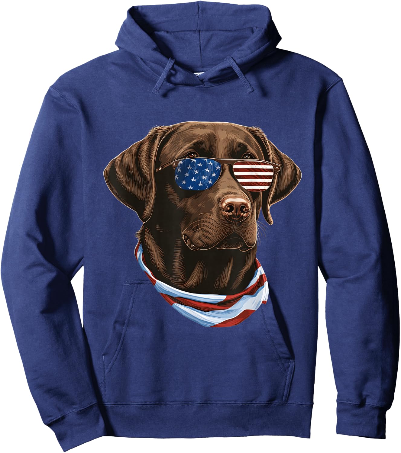 Chocolate Labrador With USA Sunglasses And Flag Hoodie - Hoodie | Navy