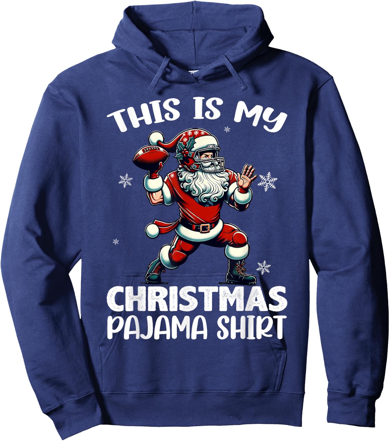 Santa Playing American Football, This Is My Christmas Pajama Hoodie - Hoodie | Navy
