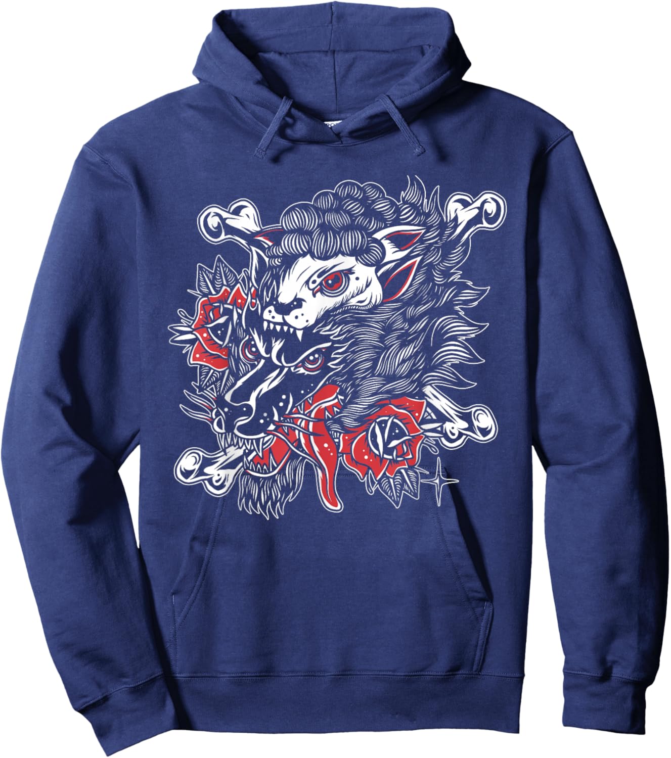Wolf In Sheep's Clothing American Traditional Tattoo Flash Hoodie - Hoodie | Navy
