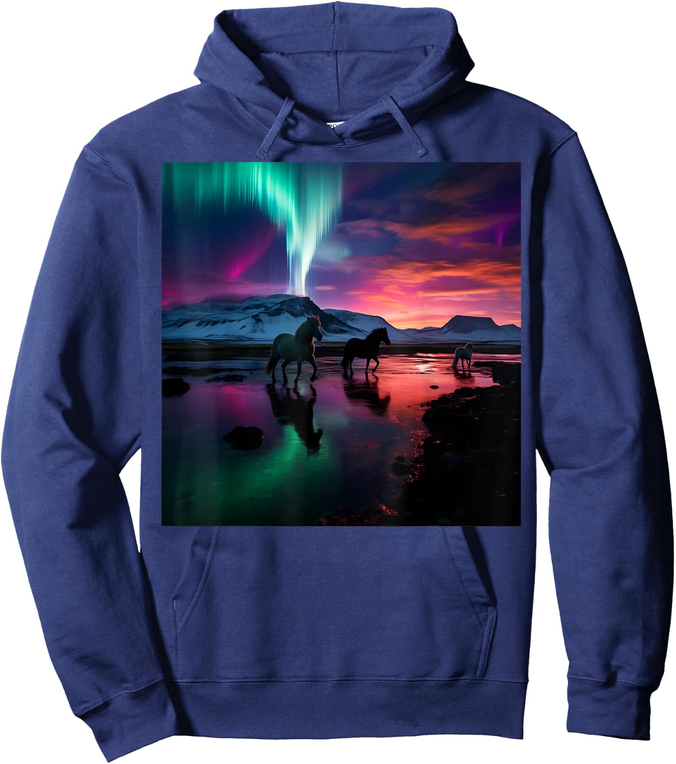 Iceland Northern Lights Aurora Borealis Horse Graphic Design Hoodie - Hoodie | Navy