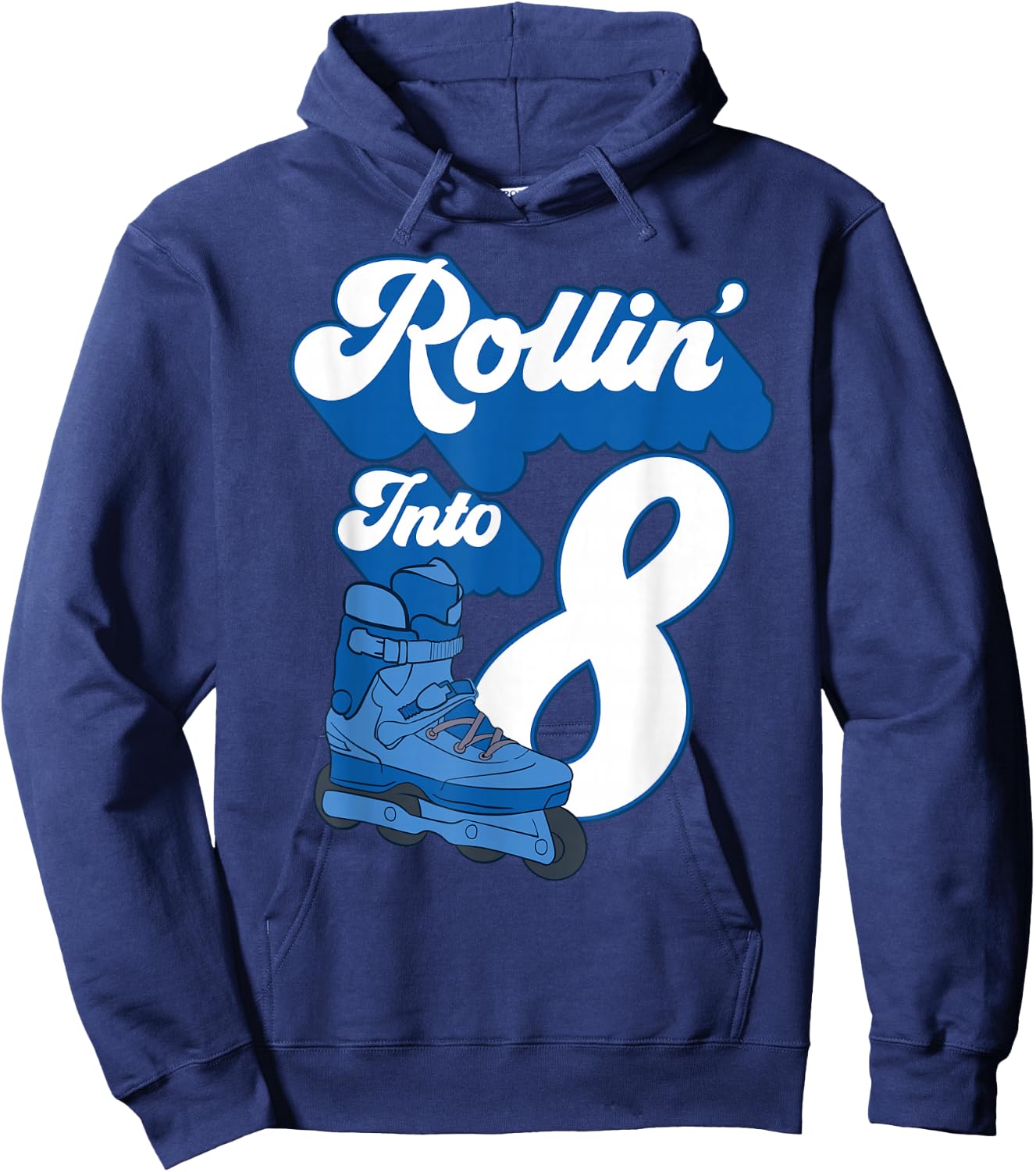 Rollin' Into 8 Roller Skating Birthday 8th Boy Kids Skate Hoodie - Hoodie | Navy