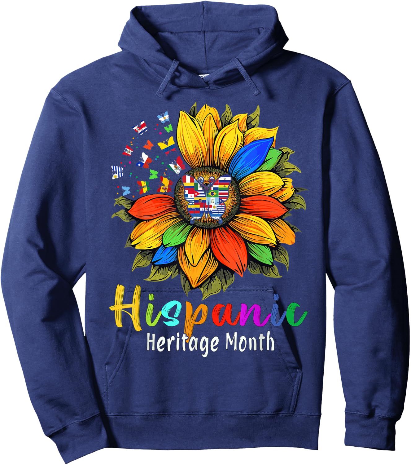 Sunflower Latin Countries Flags Hispanic Heritage Month Hoodie - Hoodie | Navy