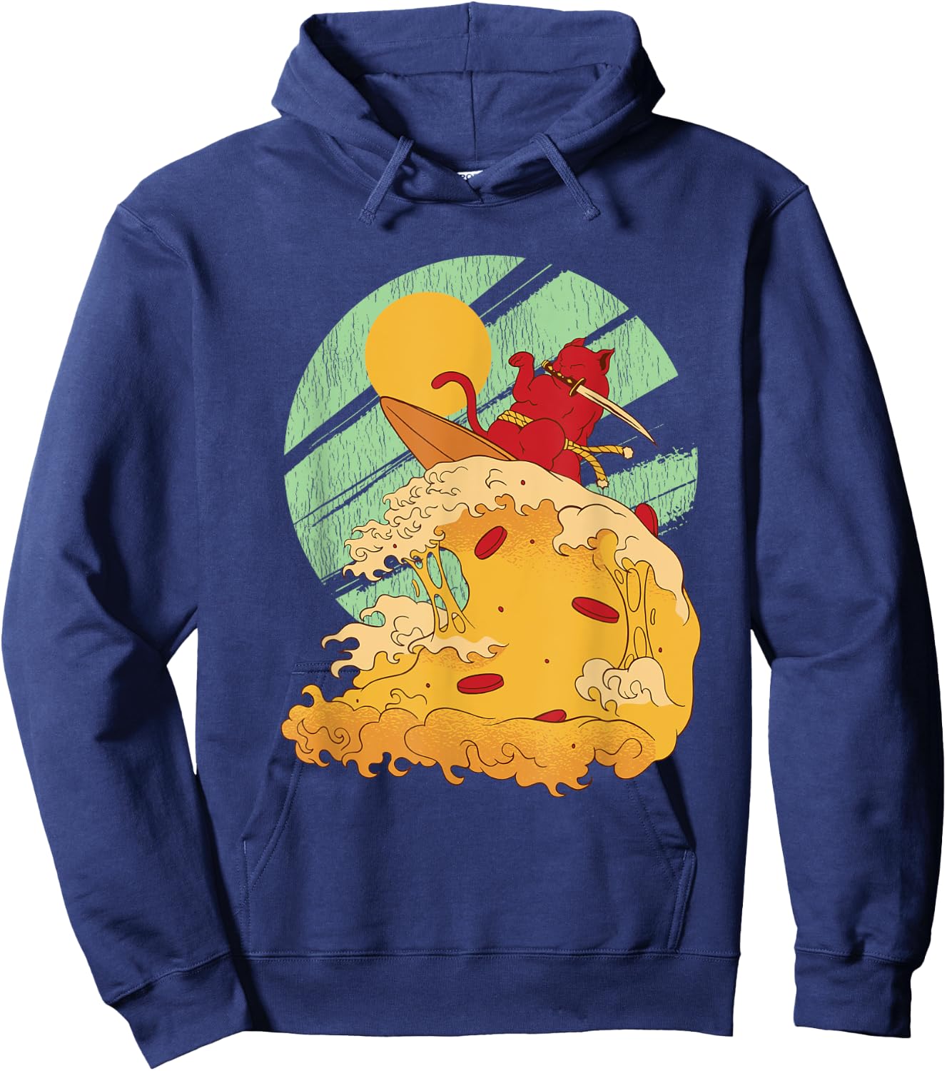 Surfing Japan Samurai Cat Vintage Surf Board Hoodie - Hoodie | Navy