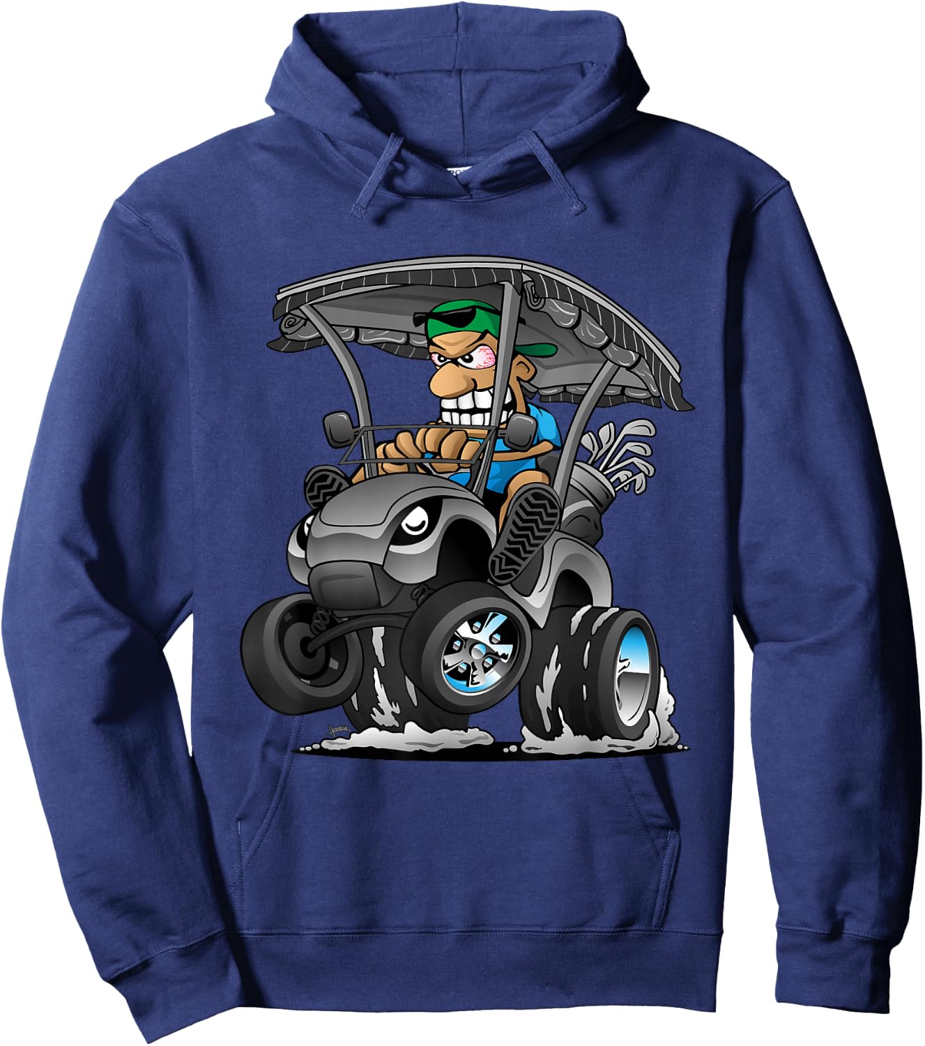 Funny Golf Cart Cartoon Golf Car and Golfing Humor Design Hoodie - Hoodie | Navy