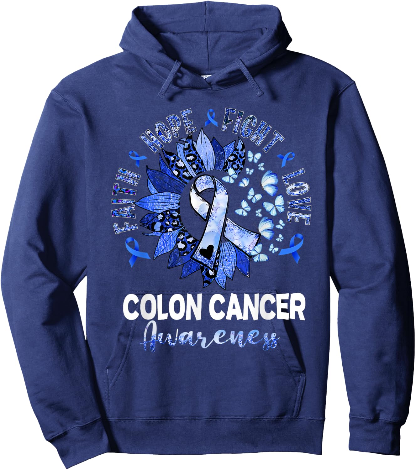 Sunflower Pink Ribbon Flower Leopard Colon Cancer Awareness Hoodie - Hoodie | Navy