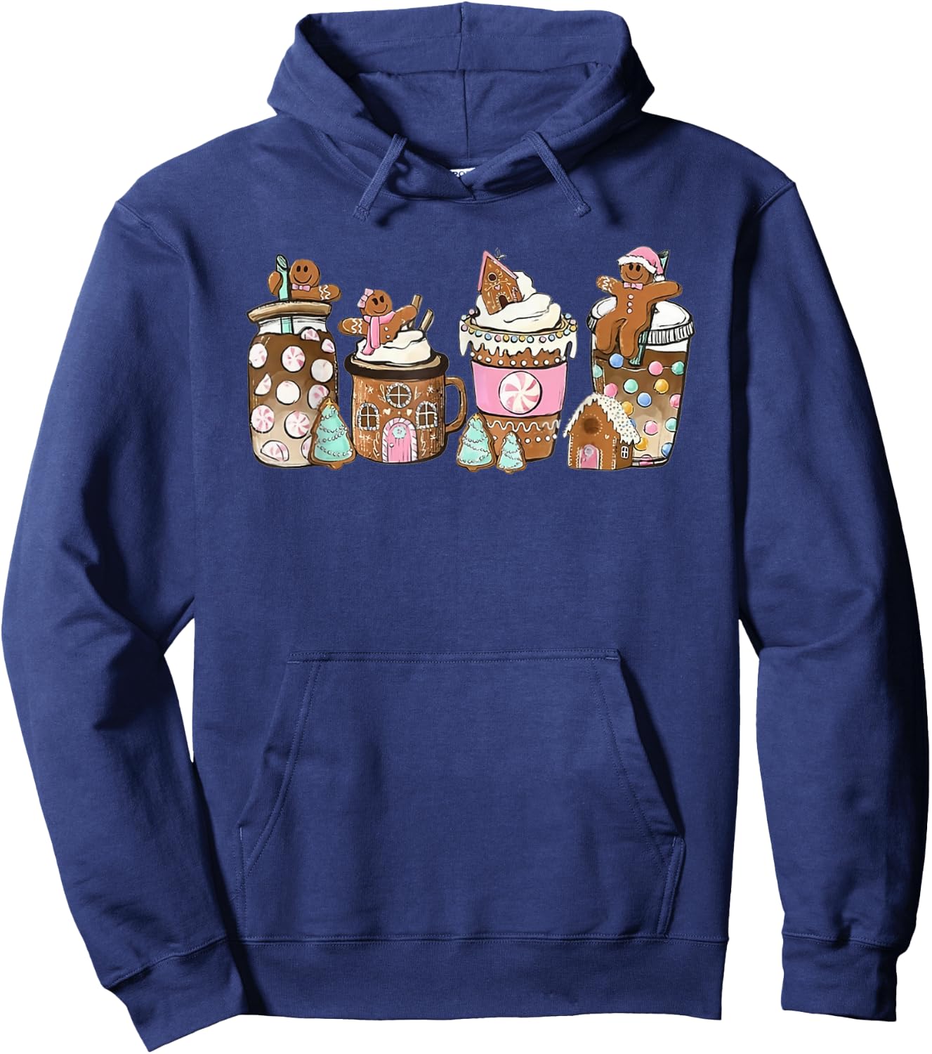 Gingerbread Christmas Coffee Lover Latte Drink Funny Xmas Hoodie - Hoodie | Navy