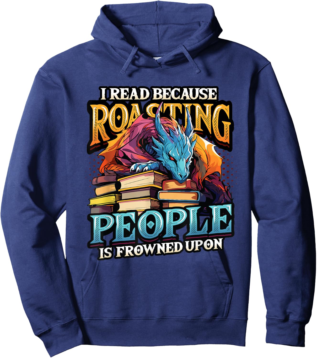 Book Lover Avid Reader Bookworm Dragon Reading Books Reading Hoodie - Hoodie | Navy