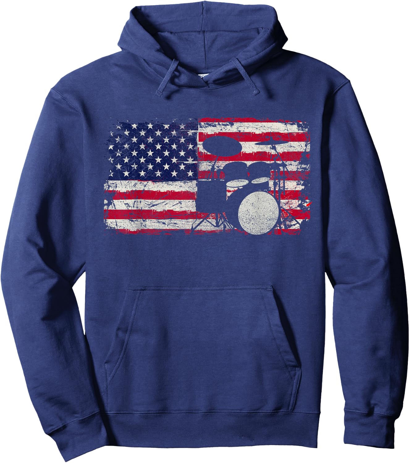 Drum Sets - USA Flag Drummer Music Lover Drumming Hoodie - Hoodie | Navy
