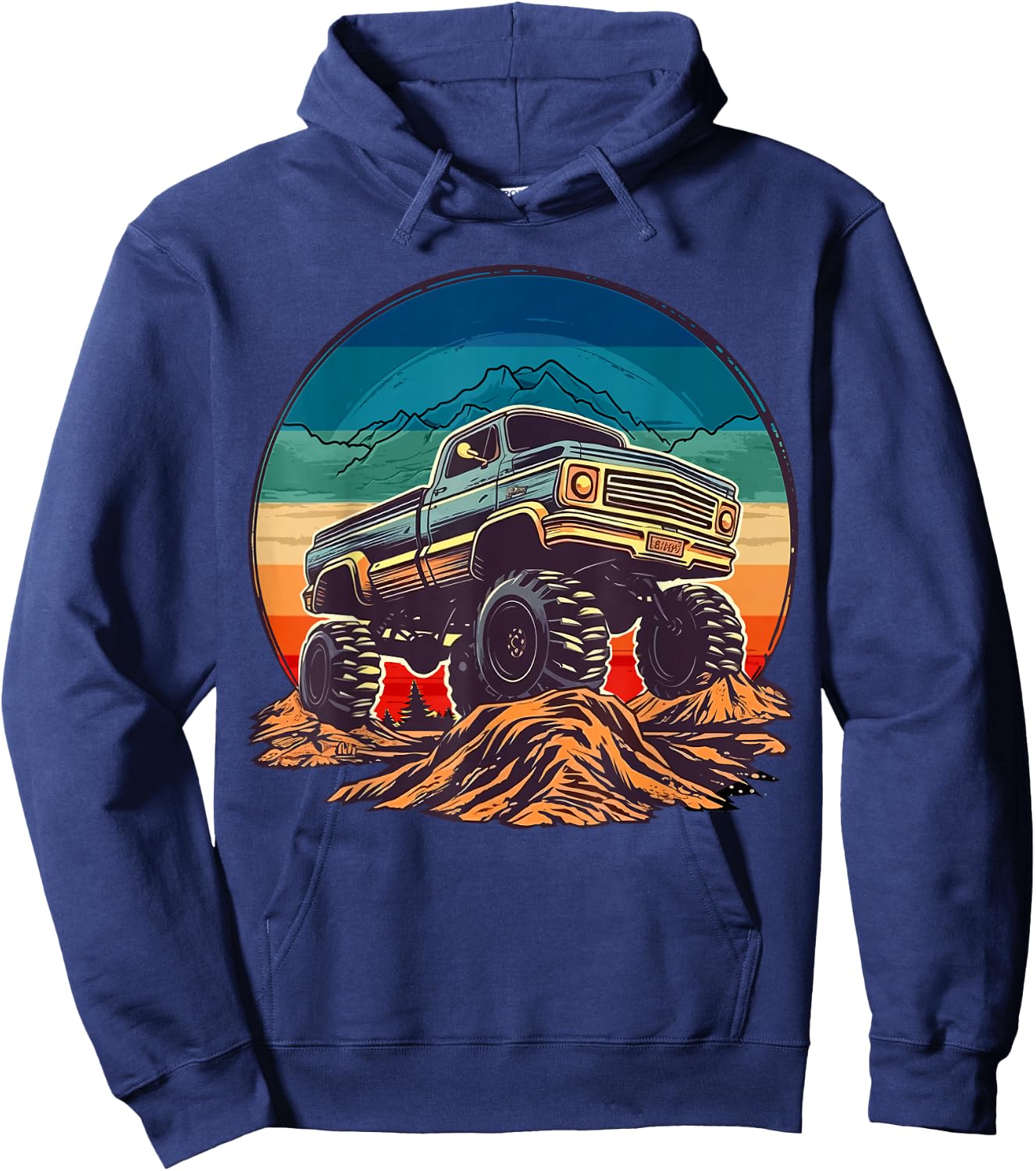 Retro Vintage Monster Truck Retro Sunset Monster Truck Boys Hoodie - Hoodie | Navy