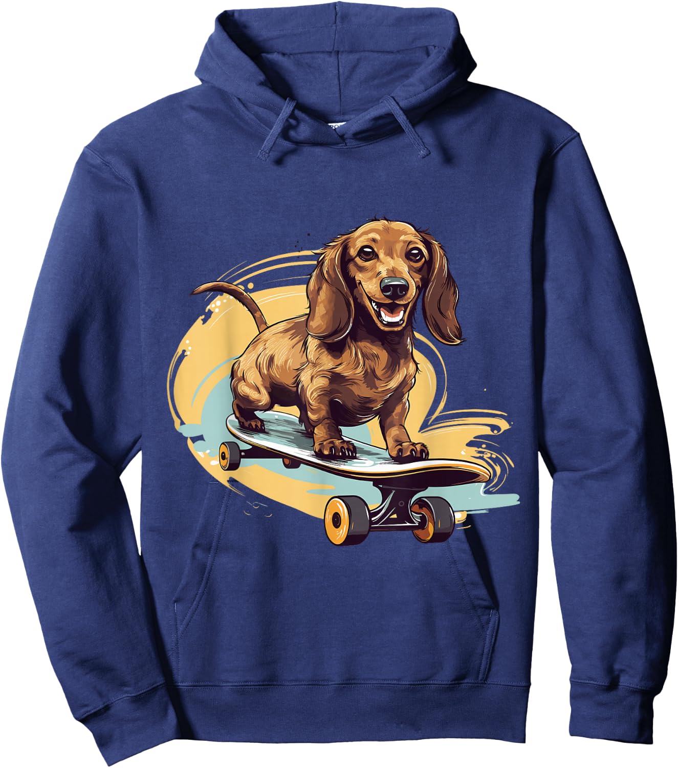 Dachshund wiener sausage dog Cute Graphic with a Skateboard Hoodie - Hoodie | Navy