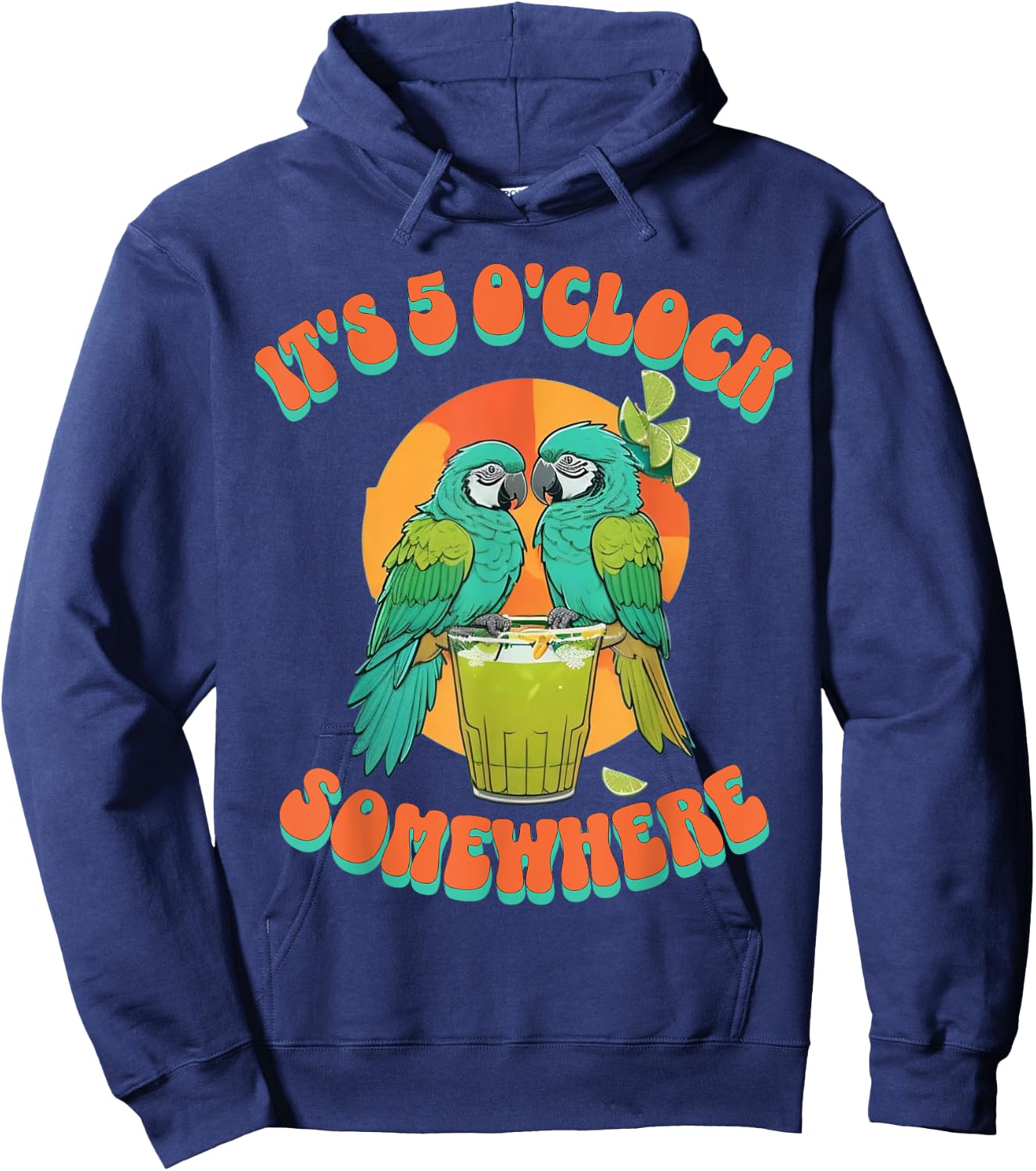 Vintage It's 5 O'clock Somewhere Parrots Drinking Cocktail Hoodie - Hoodie | Navy