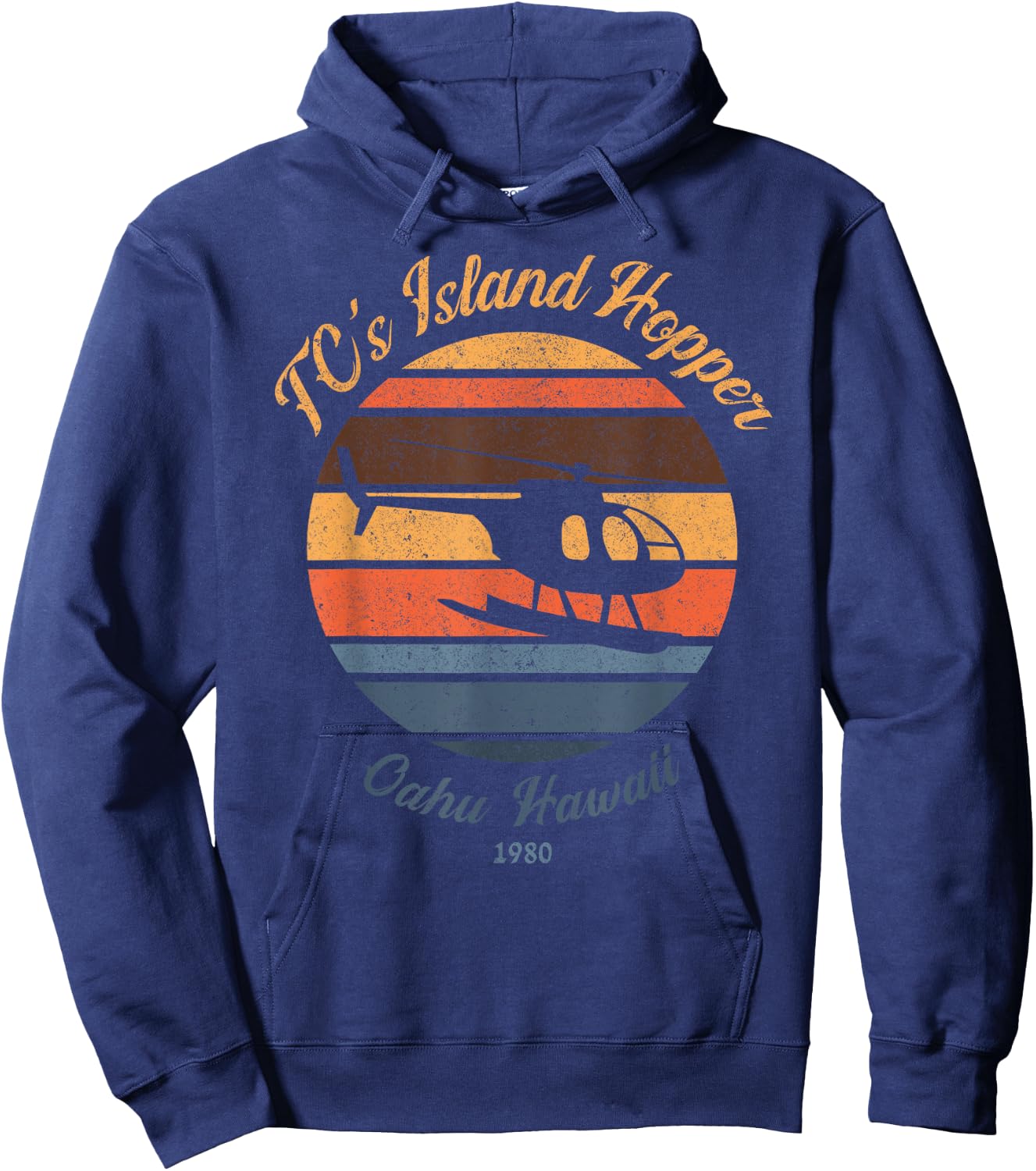 TC's Island hoppers Helicopter vintage sunset 80's worn Hoodie - Hoodie | Navy