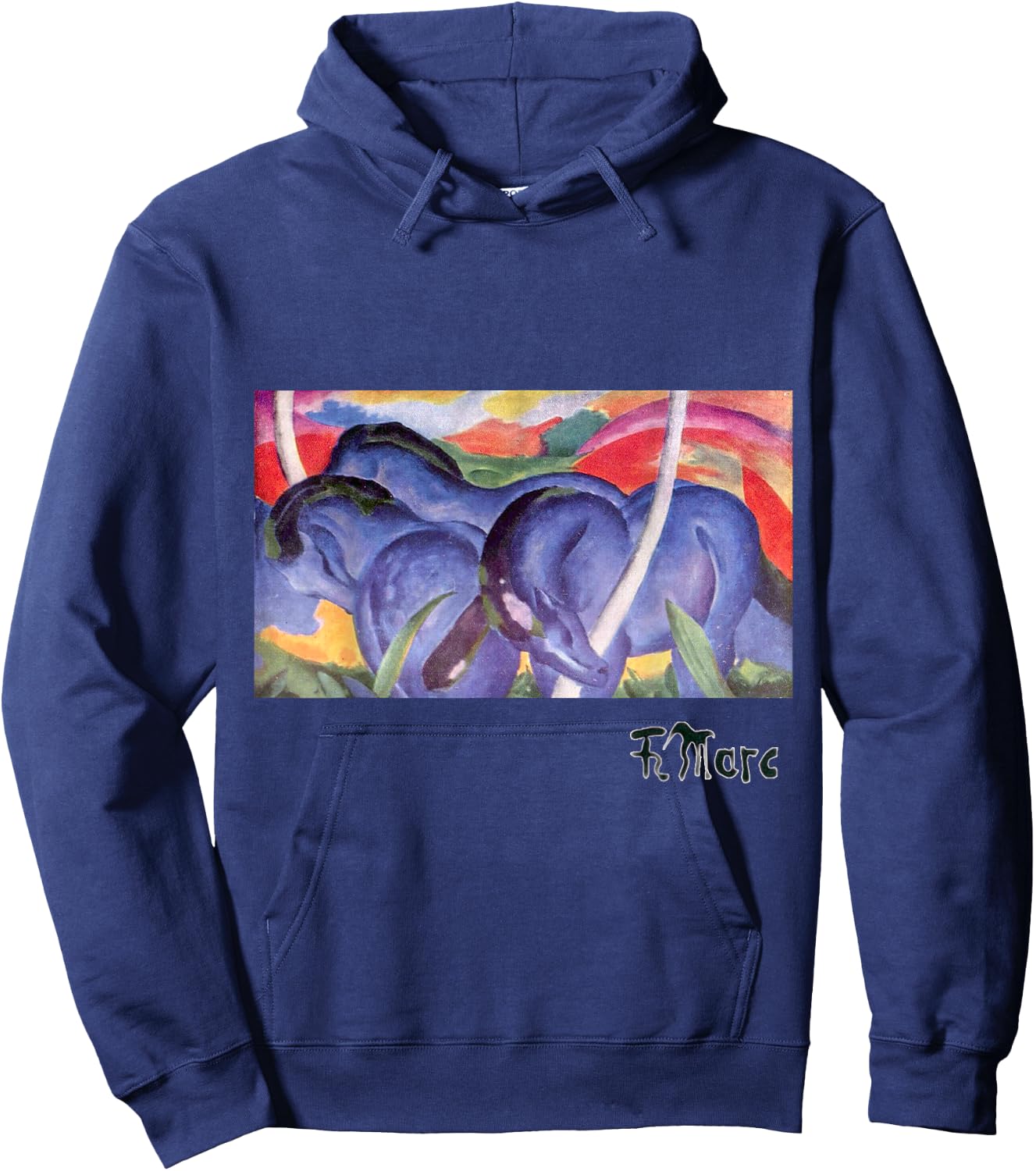 Franz Marc Expressional Art Large Blue Horses 1911 Hoodie - Hoodie | Navy