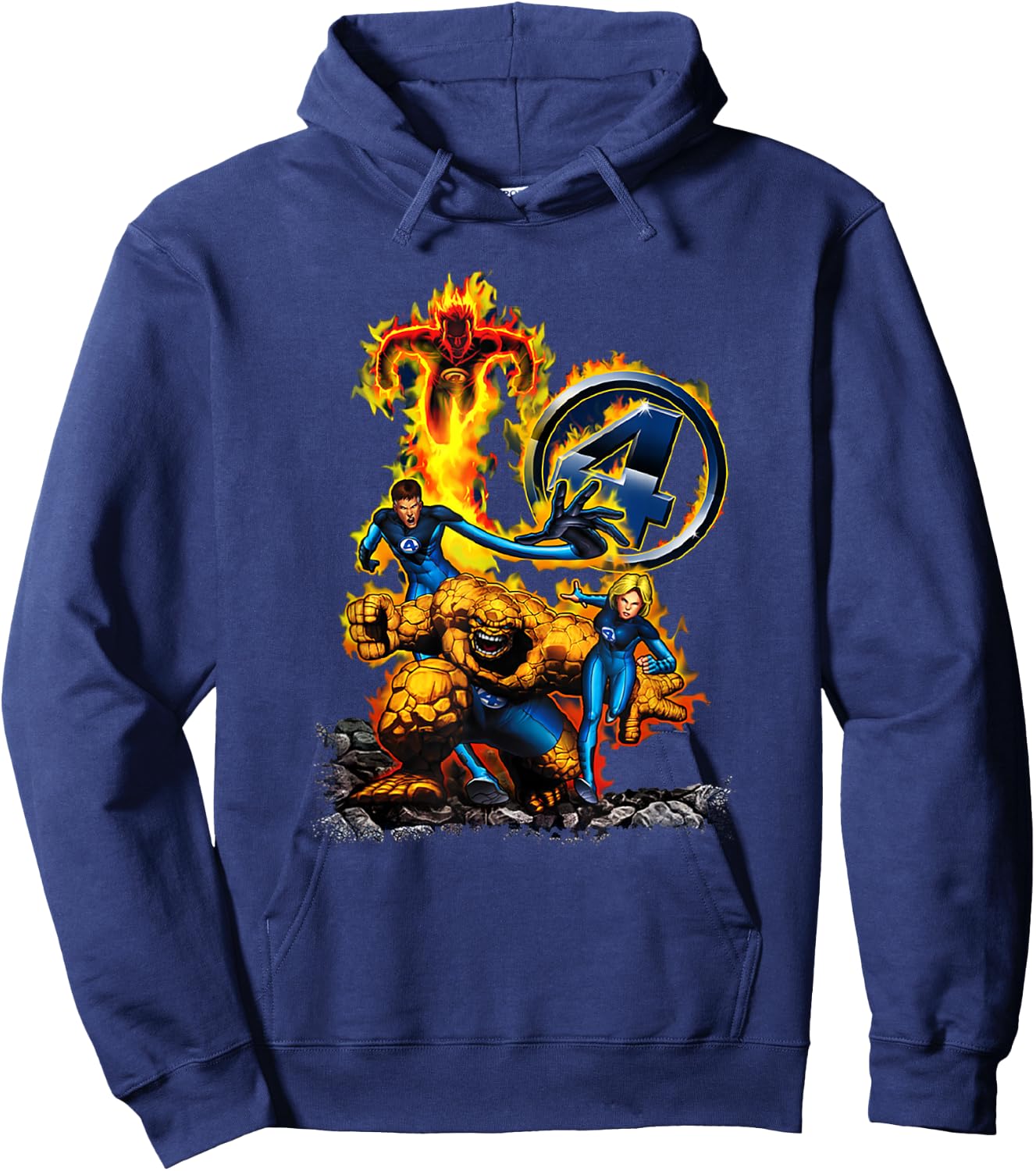 Marvel Fantastic Four Group Shot Battle Classic Portrait Hoodie - Hoodie | Navy
