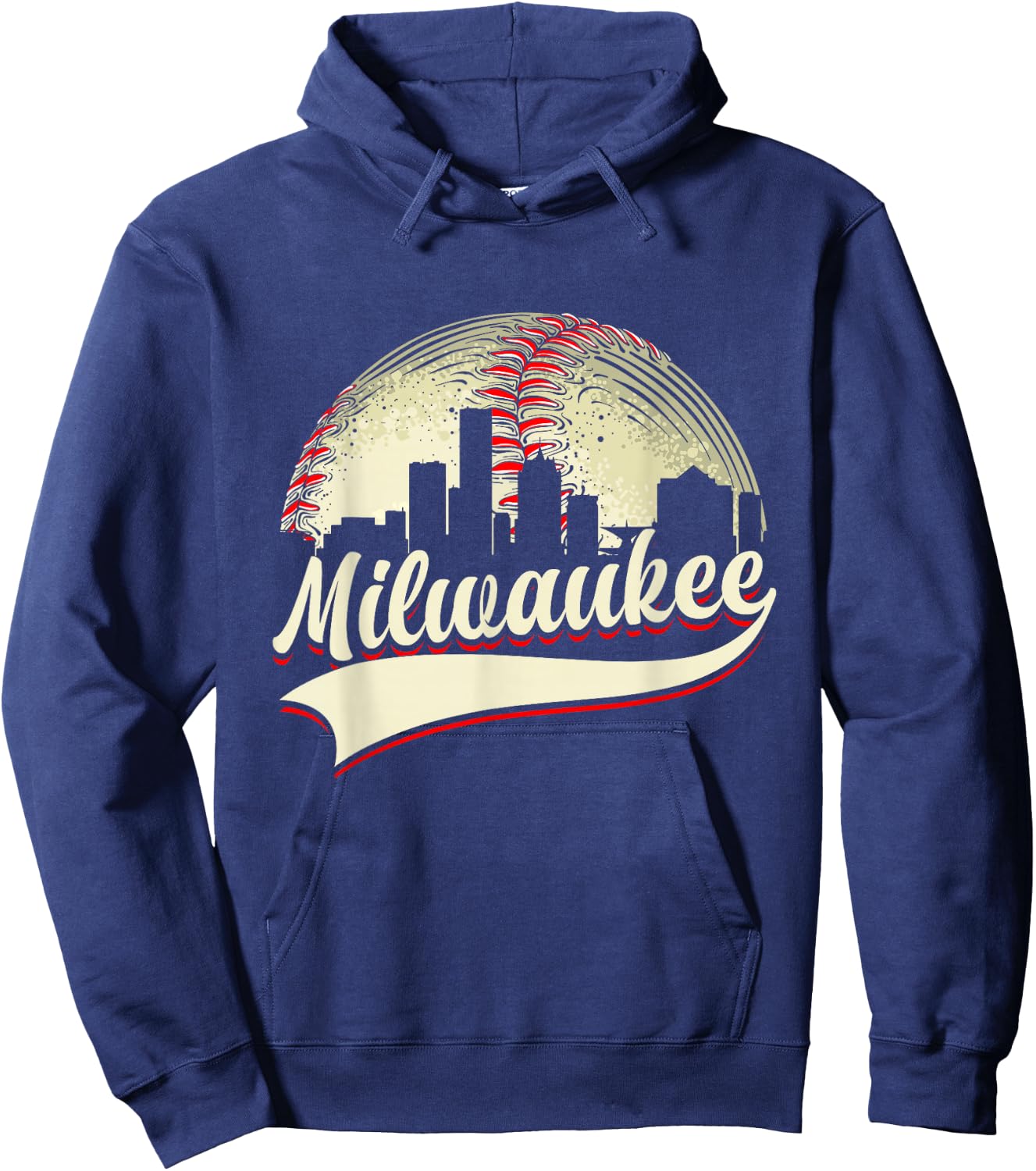Milwaukee Cityscape Graphic Baseball Lover Player and Fans Hoodie - Hoodie | Navy