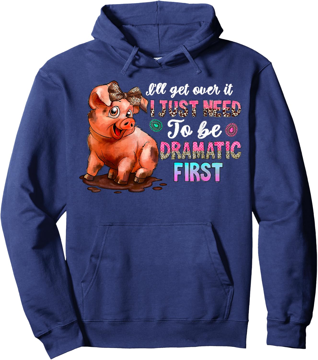 Funny Dramatic Pig Kawaii Leopard Bow Cute Farm Animal Lover Hoodie - Hoodie | Navy