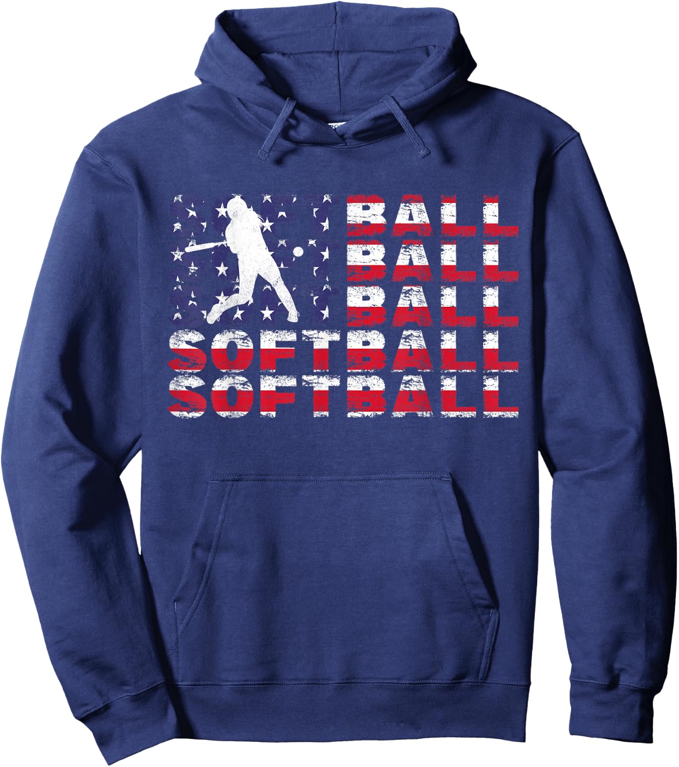 4th of July Softball American Flag Vintage Patriotic Hoodie - Hoodie | Navy