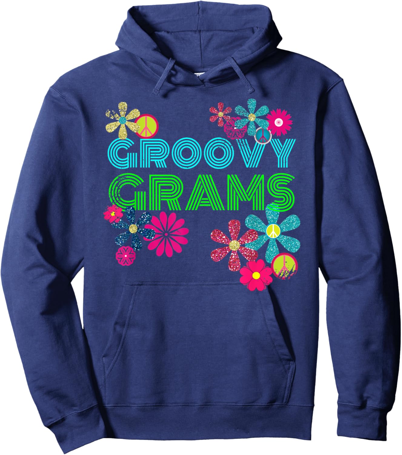 Groovy Grams T Shirt Grandmother Hippie Flower Shirt Hoodie - Hoodie | Navy