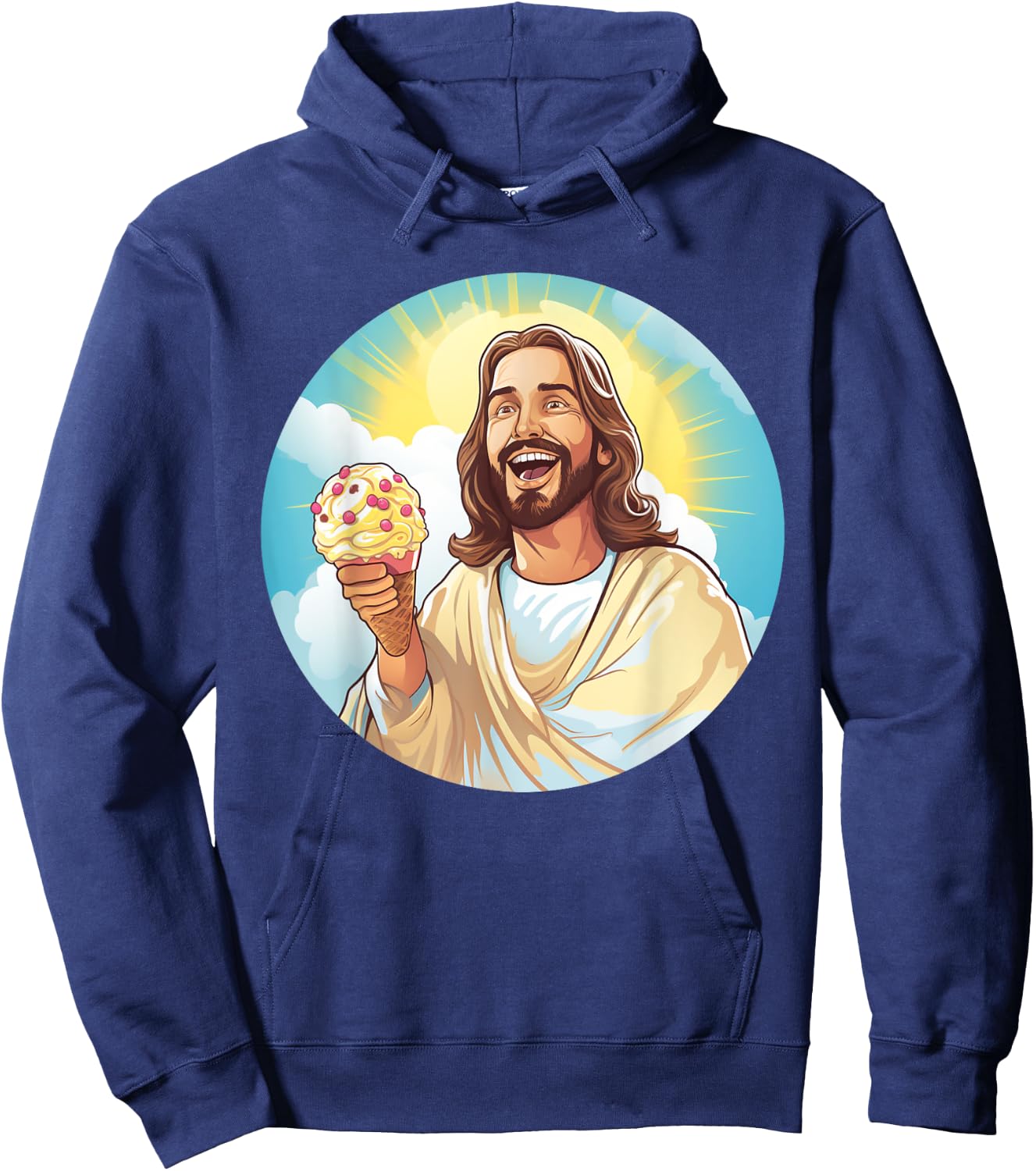 Funny laughing Jesus with Ice Cream for Sweets Lovers Women Kids Hoodie - Hoodie | Navy
