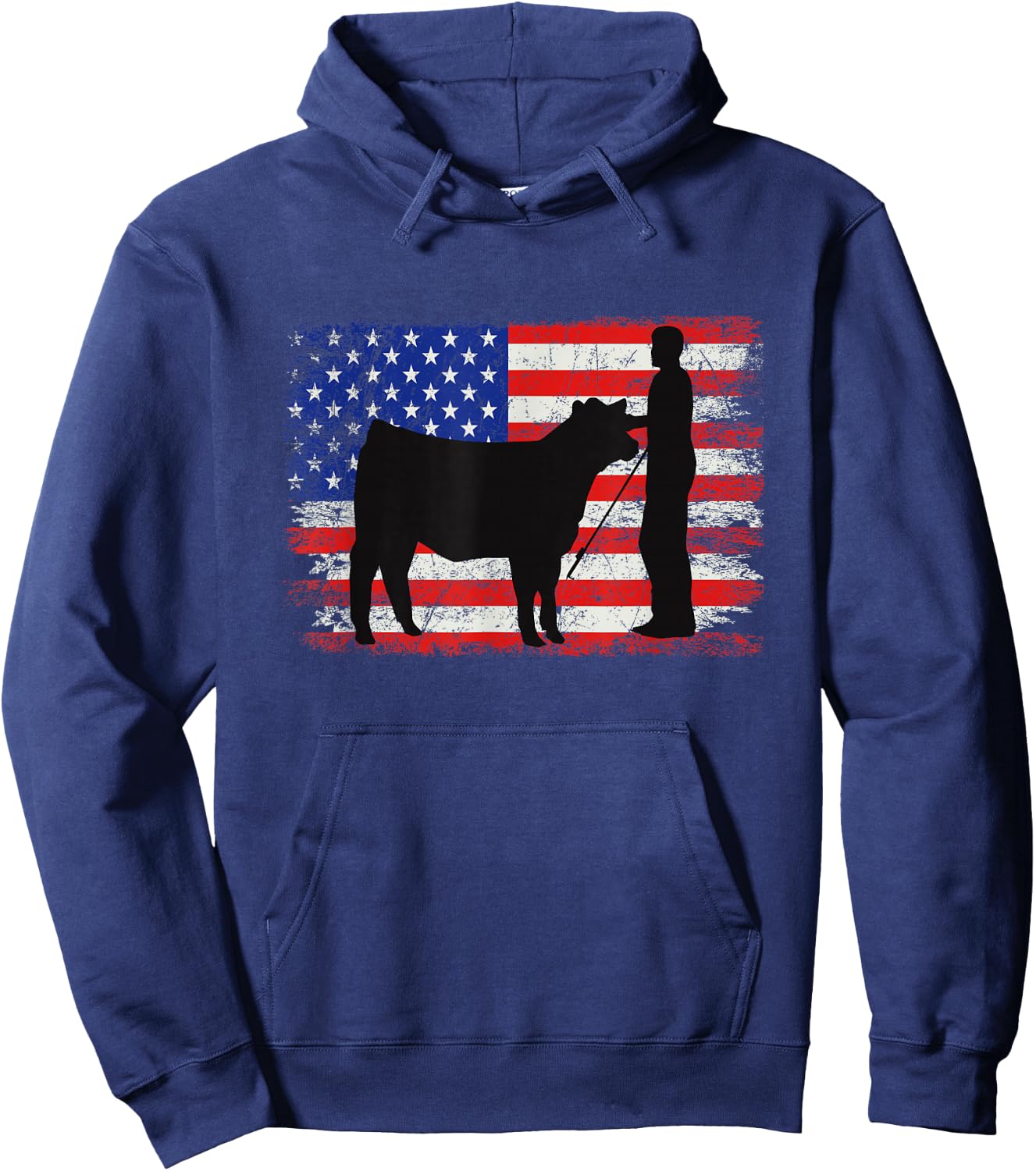 Cattle American Patriotic USA Flag - Fun Cattle Show Hoodie - Hoodie | Navy