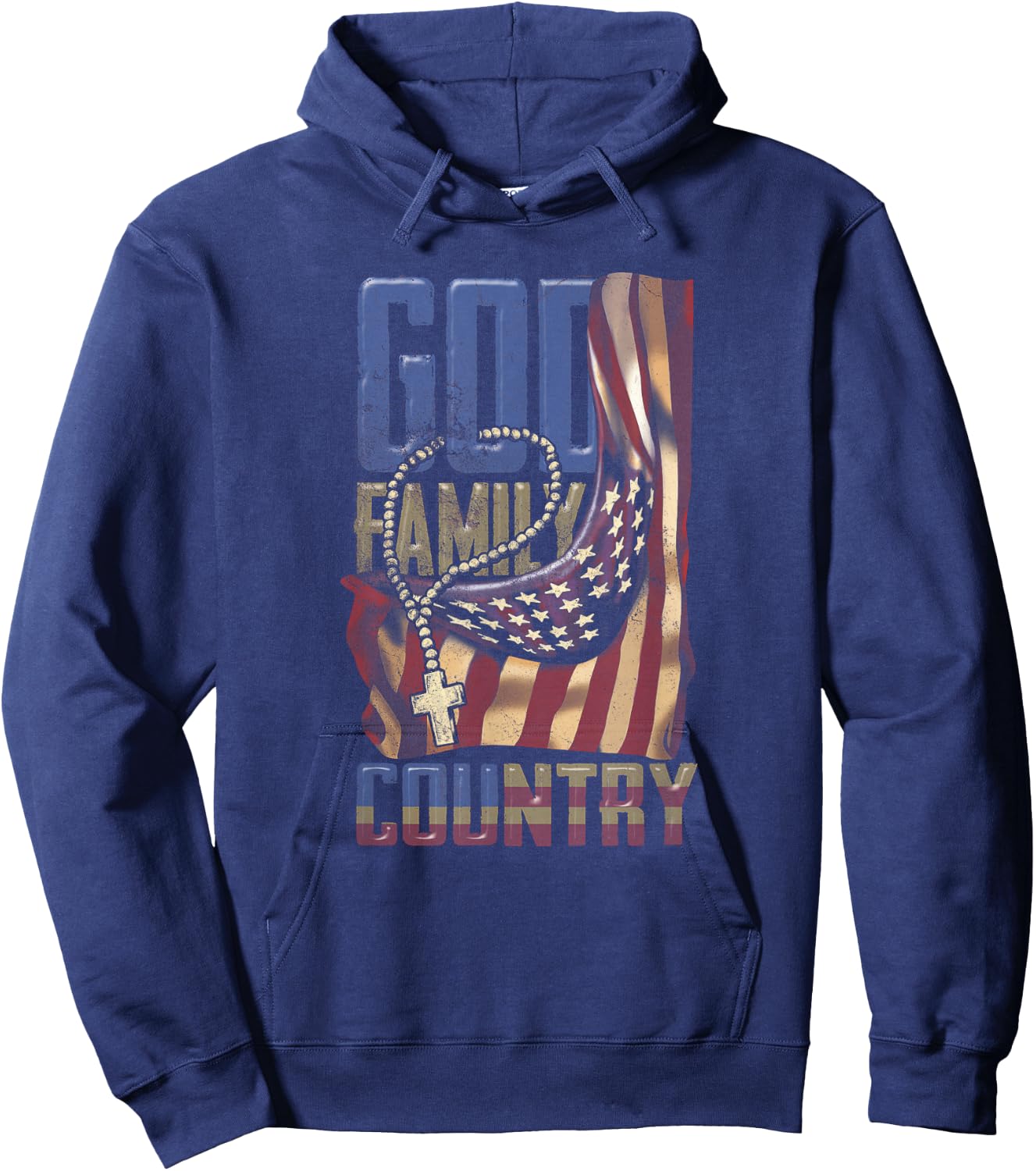 God Family Country US Flag Patriotic Christian Jesus Hoodie - Hoodie | Navy