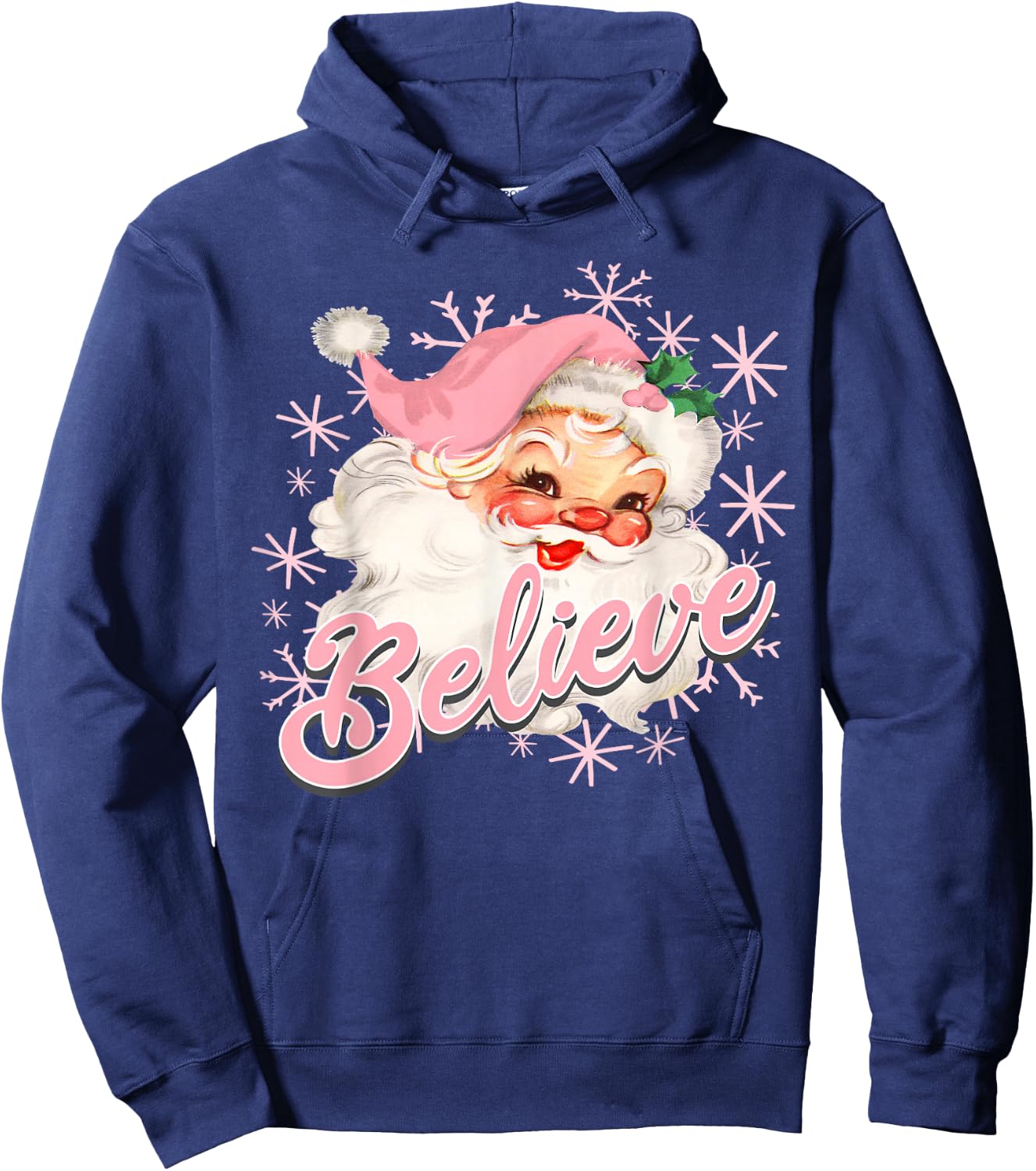 Vintage Pink Santa Claus Believe Christmas Holiday Kids Hoodie - Hoodie | Navy